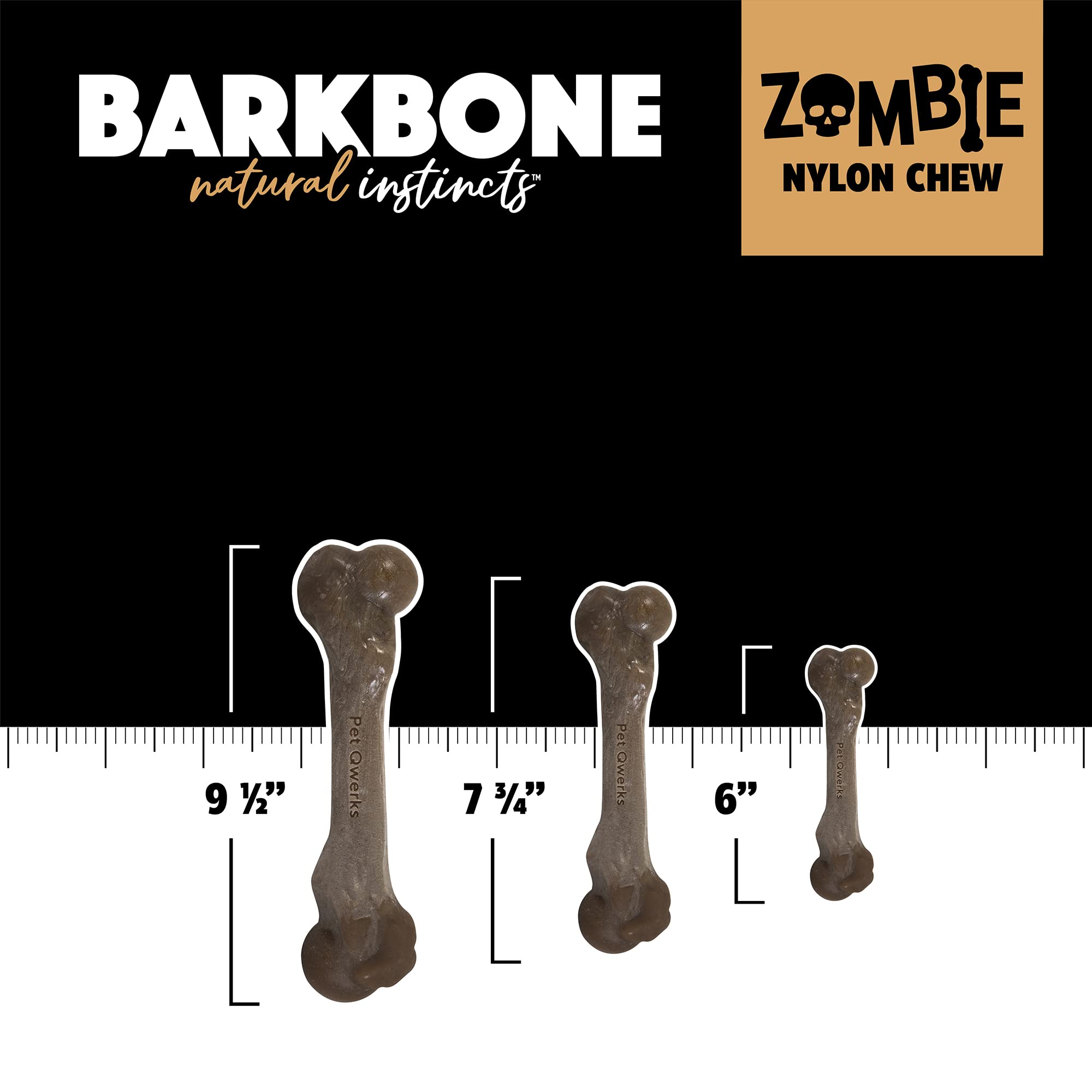 Pet Qwerks Zombie BarkBone - Nylon Dog Bone for Moderate Chewers - Cheddar Cheese Flavor - 9.5