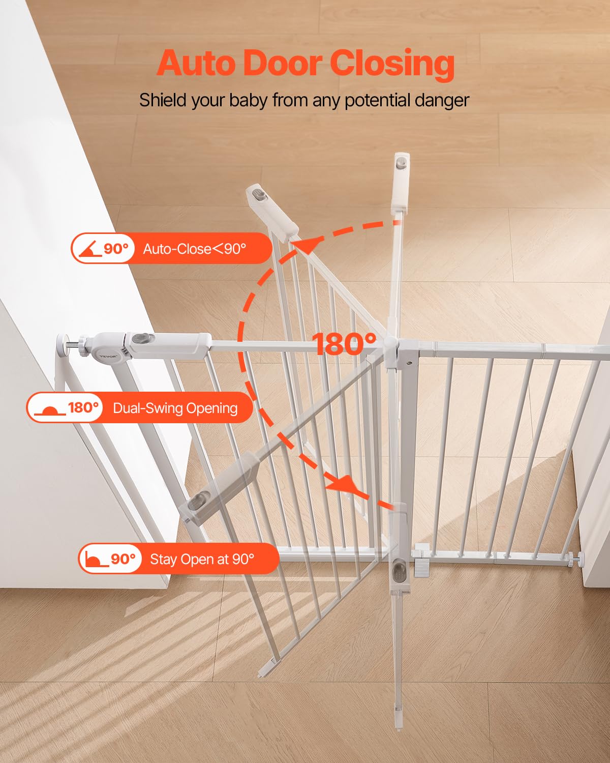 VEVOR Baby Gate, 26-40 Inches Adjustable Width, 36 Inches High Dog Gate, Easy Step Walk Thru, for Child Pet Security, Pressure M
