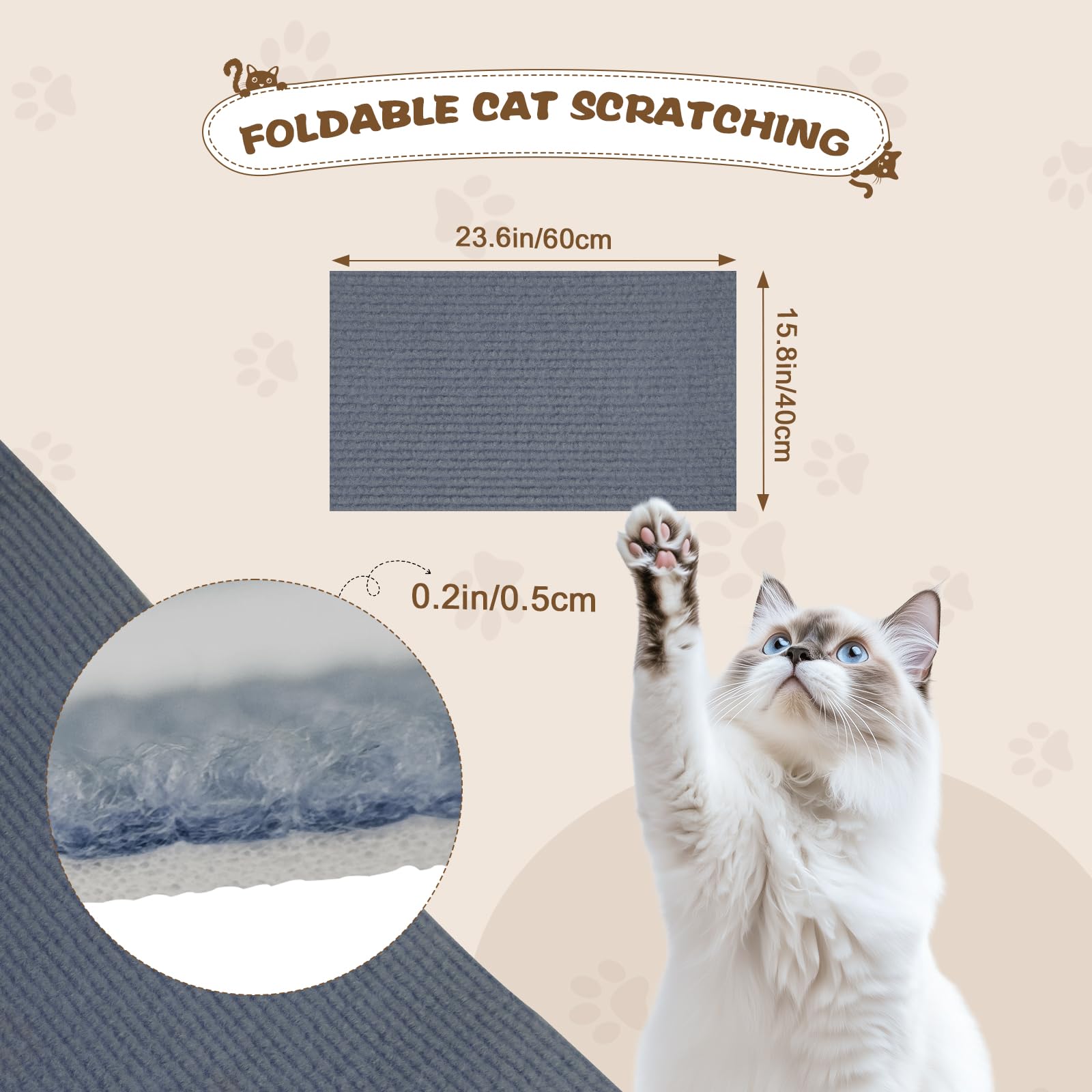 Eunice Cat Scratching Mat, Self-Adhesive Cat Scratch Carpet, Trimmable Replacement Carpet Pad For Tree Wall Cat Scratching Post