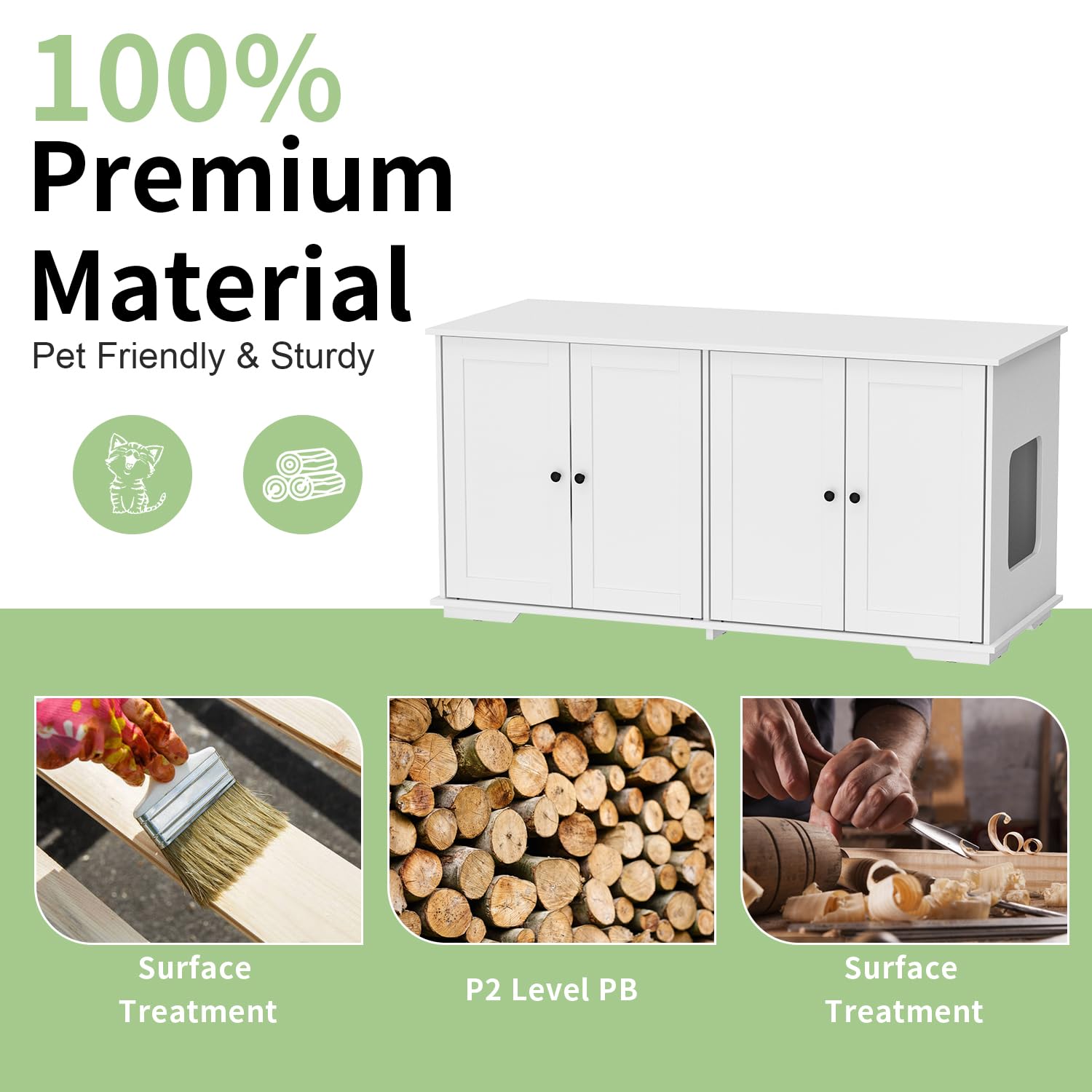 Moolive Cat Litter Box Enclosure, 47.2'' Double Hidden Litter Box Furniture Cabinet With 4 Doors And Divider, Large Cat Washroom