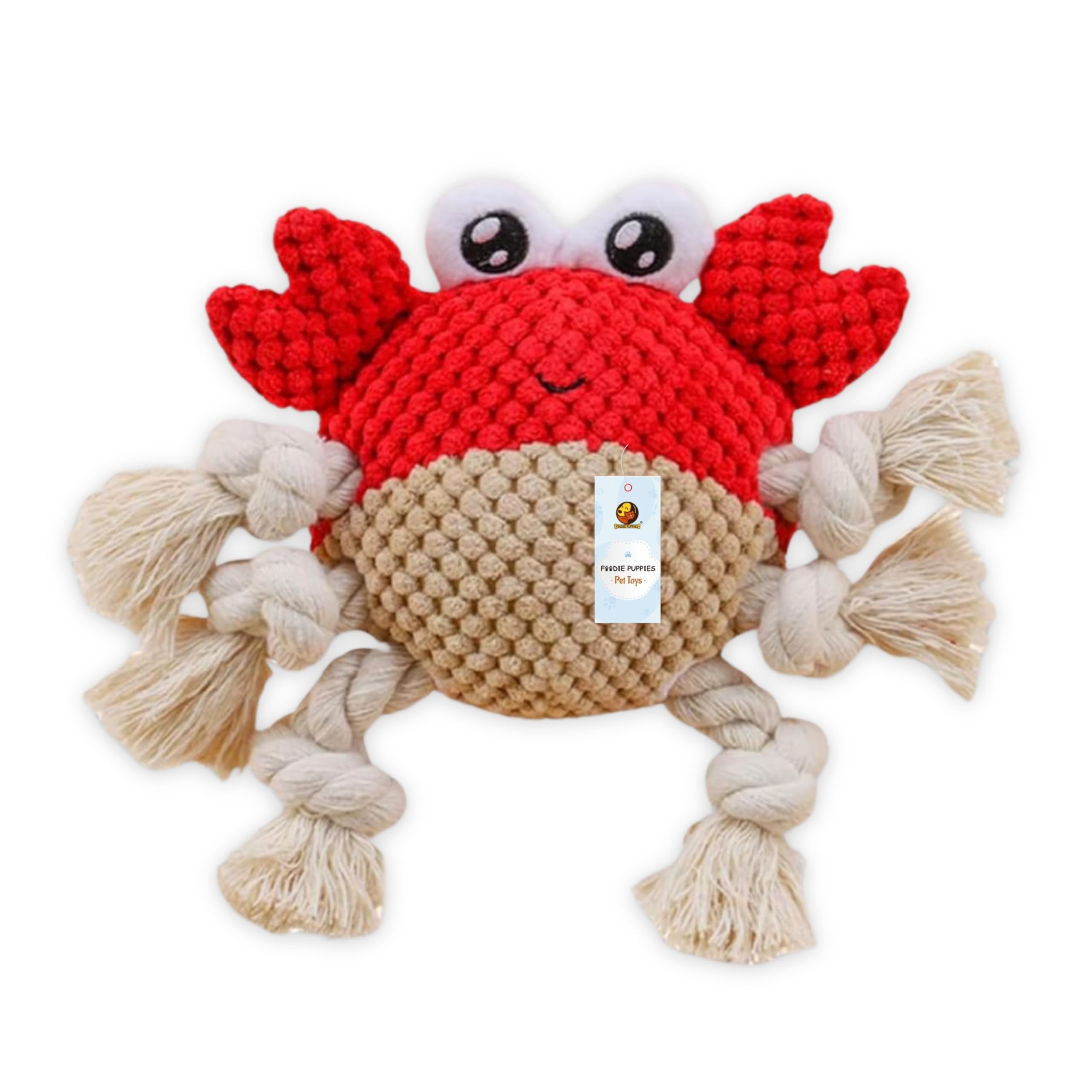 Foodie Puppies Dog Squeaky Plush Rope Toy  (Crustacean Plush Toy) | NonToxic, Stuffed, Teething, Chewing, Playful, Crinkle, Cu