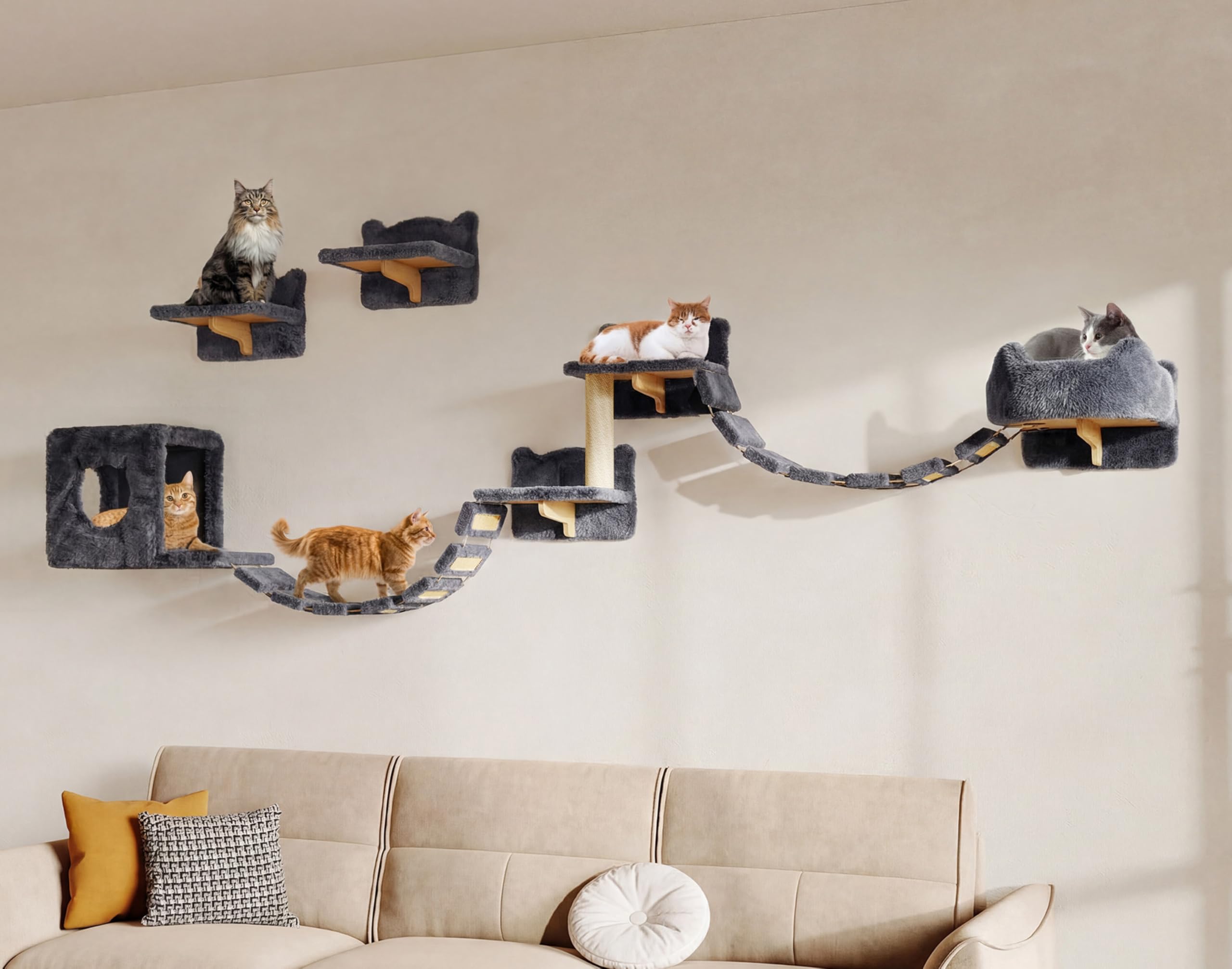 Homiflex Cat Wall Shelves 9-in-1, Stable & Safe Cat Wall Furniture Set with Scratching Post, Multi-Level Cat Climbing Wall Syste