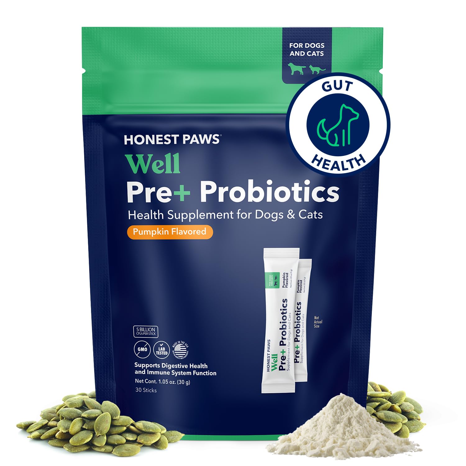 Honest Paws Probiotics for Dogs - Dog Digestion Gut Health Probiotic Powder with Prebiotic Made in The USA, Digestive and Immune