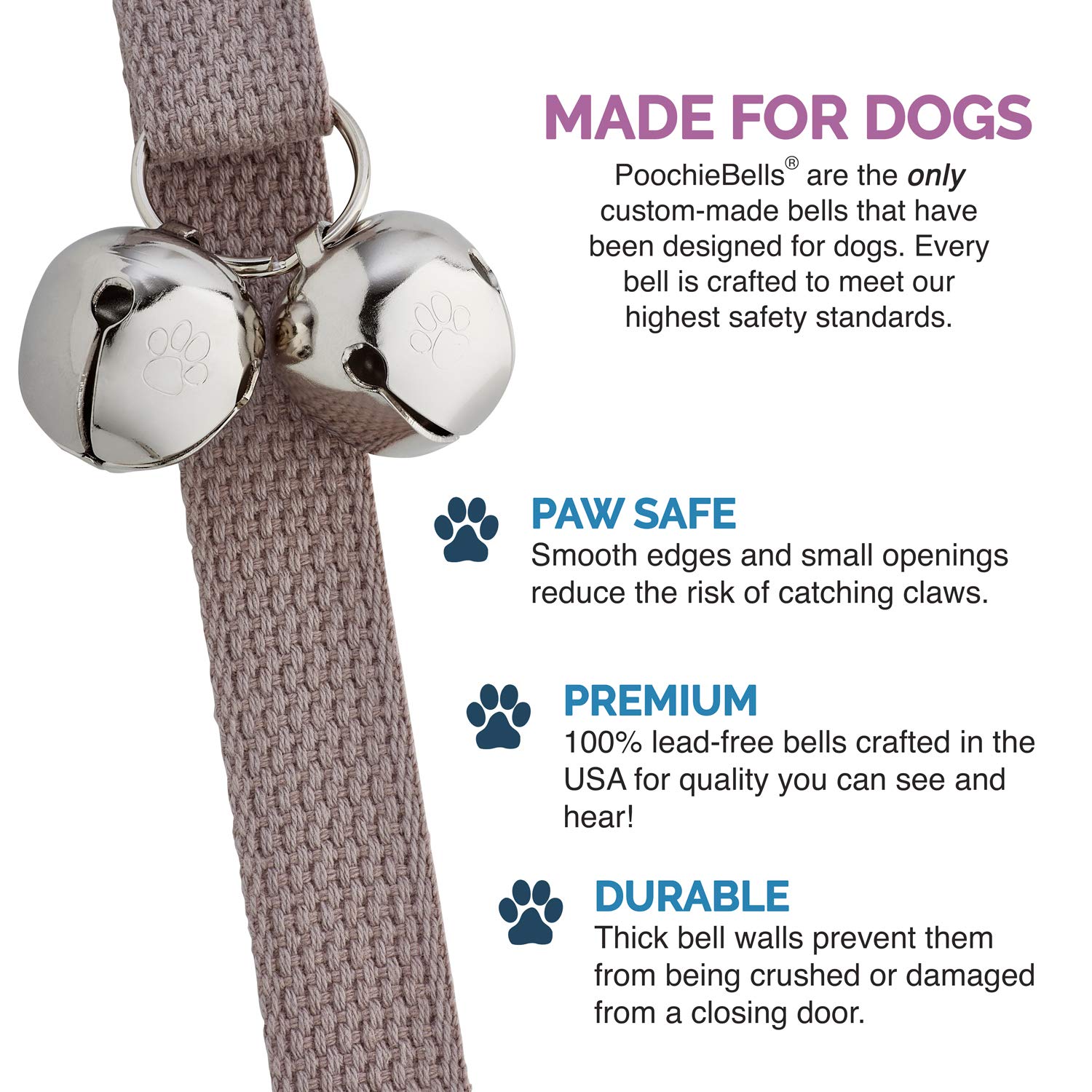 Poochiebells Original Handcrafted Dog Doorbell - Trusted By Trainers For 20+ Years, One Size Fits All Breeds, Durable And Thick Cotton Webbing, Crafted In Usa, Gray