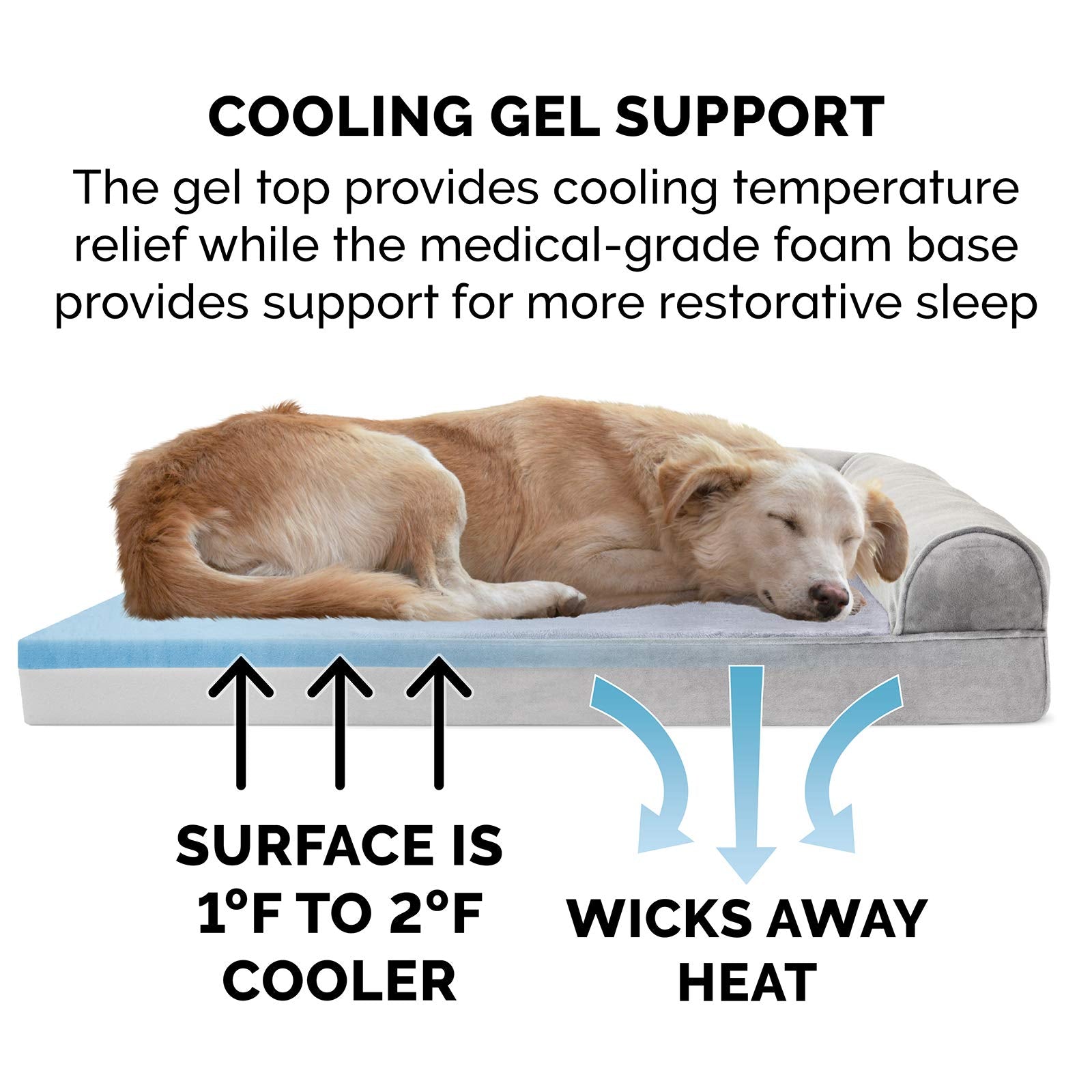 Furhaven Cooling Gel Dog Bed for Large Dogs w/ Removable Bolsters & Washable Cover, For Dogs Up to 95 lbs - Faux Fur & Velvet So