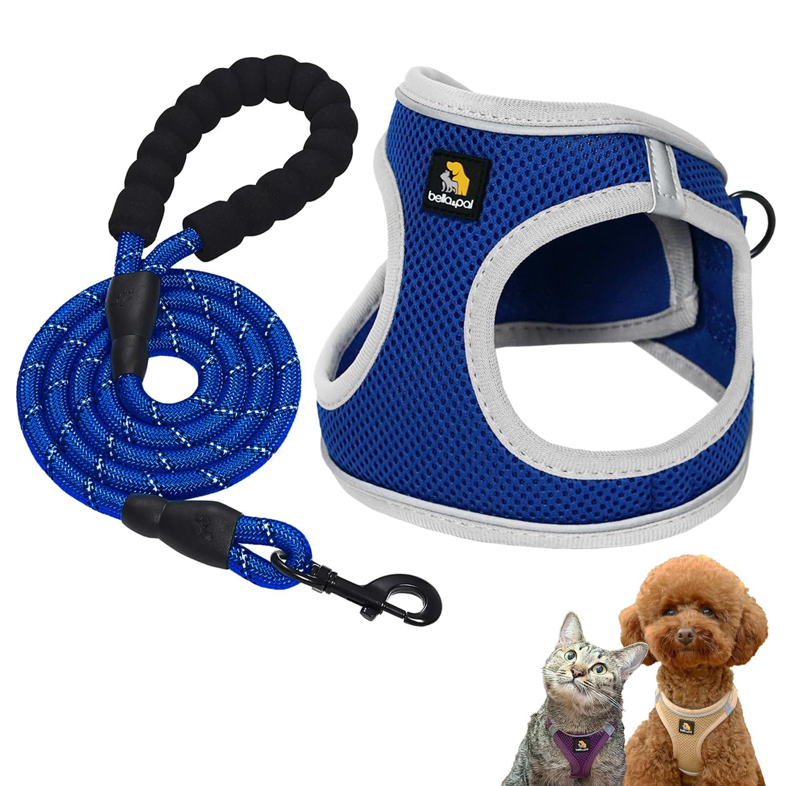 BELLA & PAL Step in Vest Harness for Small and Medium Dogs, No Pull Small Dog Harness with Leash Set, Comfortable Air Mesh Dog V