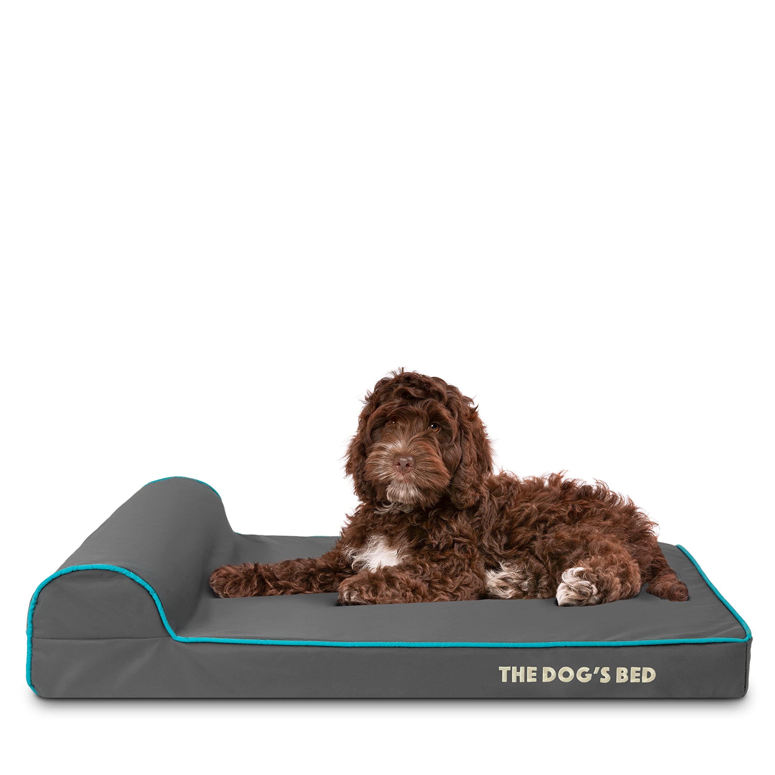 The Dogs Bed Orthopedic Headrest Dog Bed Med Grey/Blue, Memory Foam, Pain Relief: Arthritis, Hip & Elbow Dysplasia, Post Surgery