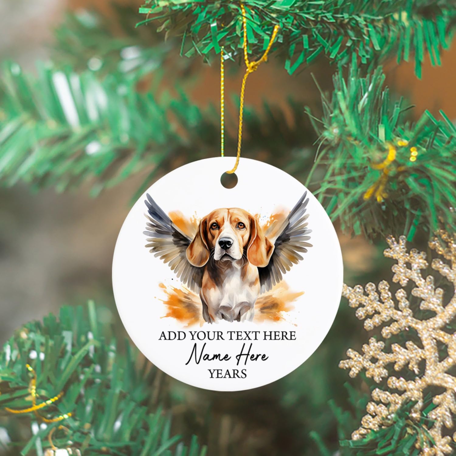 Beagle Dog With Angel Wings Christmas Ornament, Personalized Beagle Dog Memorial Ornament, Loss Of Pet Dog Sympathy Xmas Gifts, Customized Text Name & Year, In Loving Memory Of Beagle Dog Ornaments