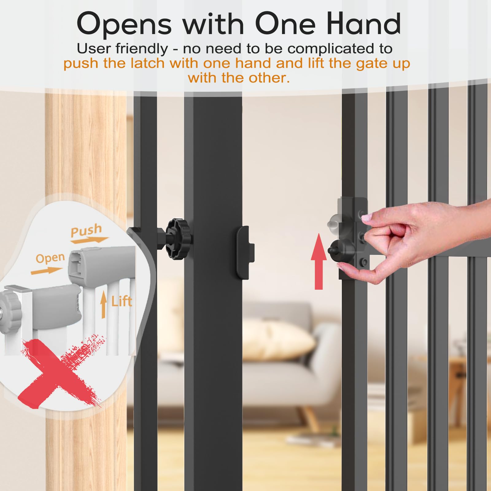 Senneny 63 Extra Tall Cat Gate Auto Close & One-Hand Open, Includes Extension Kit, No Drilling Pressure Mounted & Wall Mounted