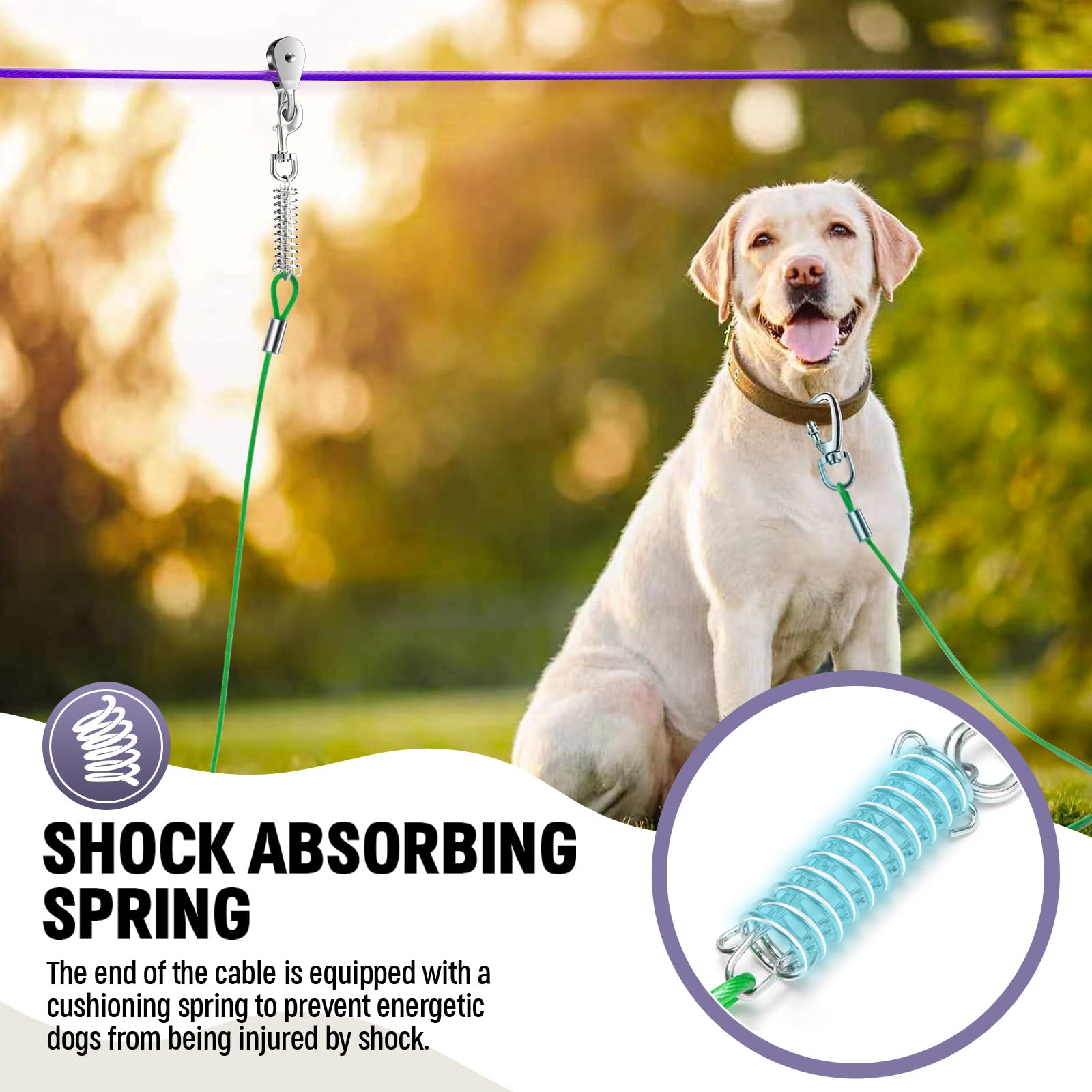 Upgraded Heavy Duty Dog Trolley System - 50Ft Lead With 10Ft & 15Ft Tie Out Cables For Large Dogs Up To 250Lbs - Ideal For Backy