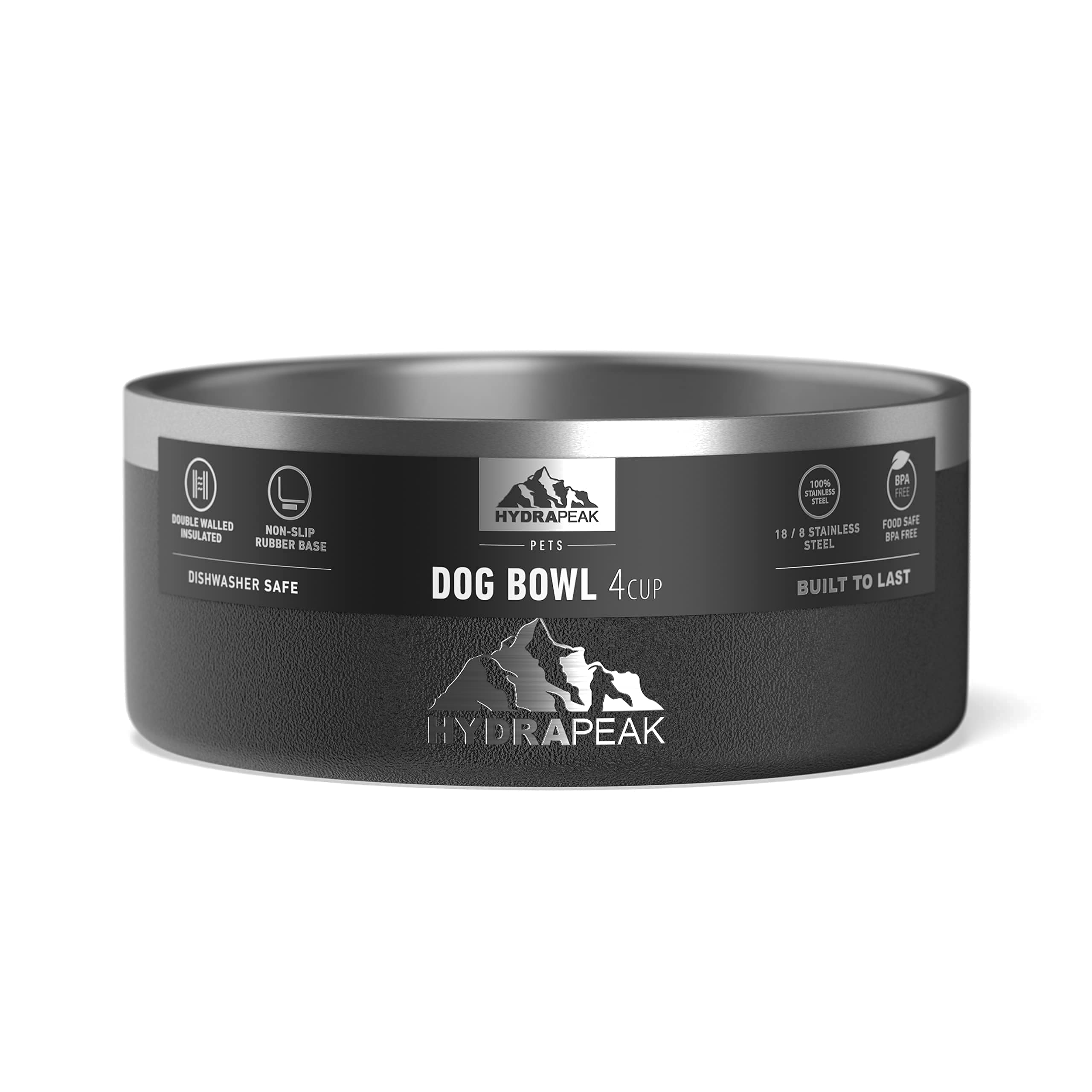 Hydrapeak Dog Bowl; Non Slip Stainless Steel; Water and Food Dish; Large Sized and Small Dogs; 32oz 64oz; Multiple Sizes; 4 Cup