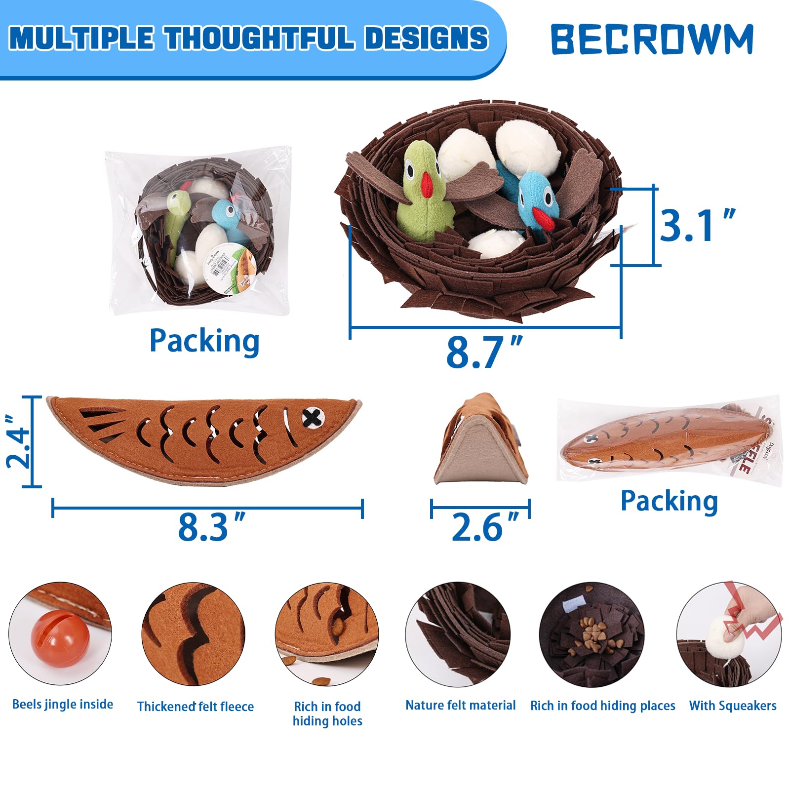 Becrowm Plush Large Dog Toy With Squeaker And Crinkle Paper, Interactive Puppy Chew And Teeth Cleaning Toy, Pet Toys For Small,
