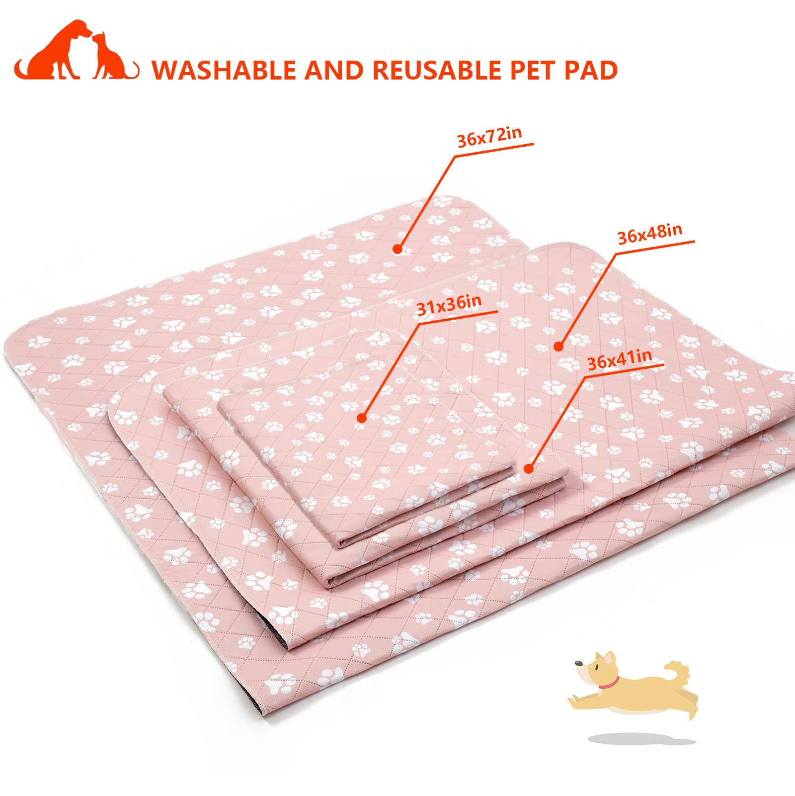 Washable Pee Pad For Dogs Of 2Pack Reusable Puppy Non-Slip Pet Training Pads(Orange,36*48'')