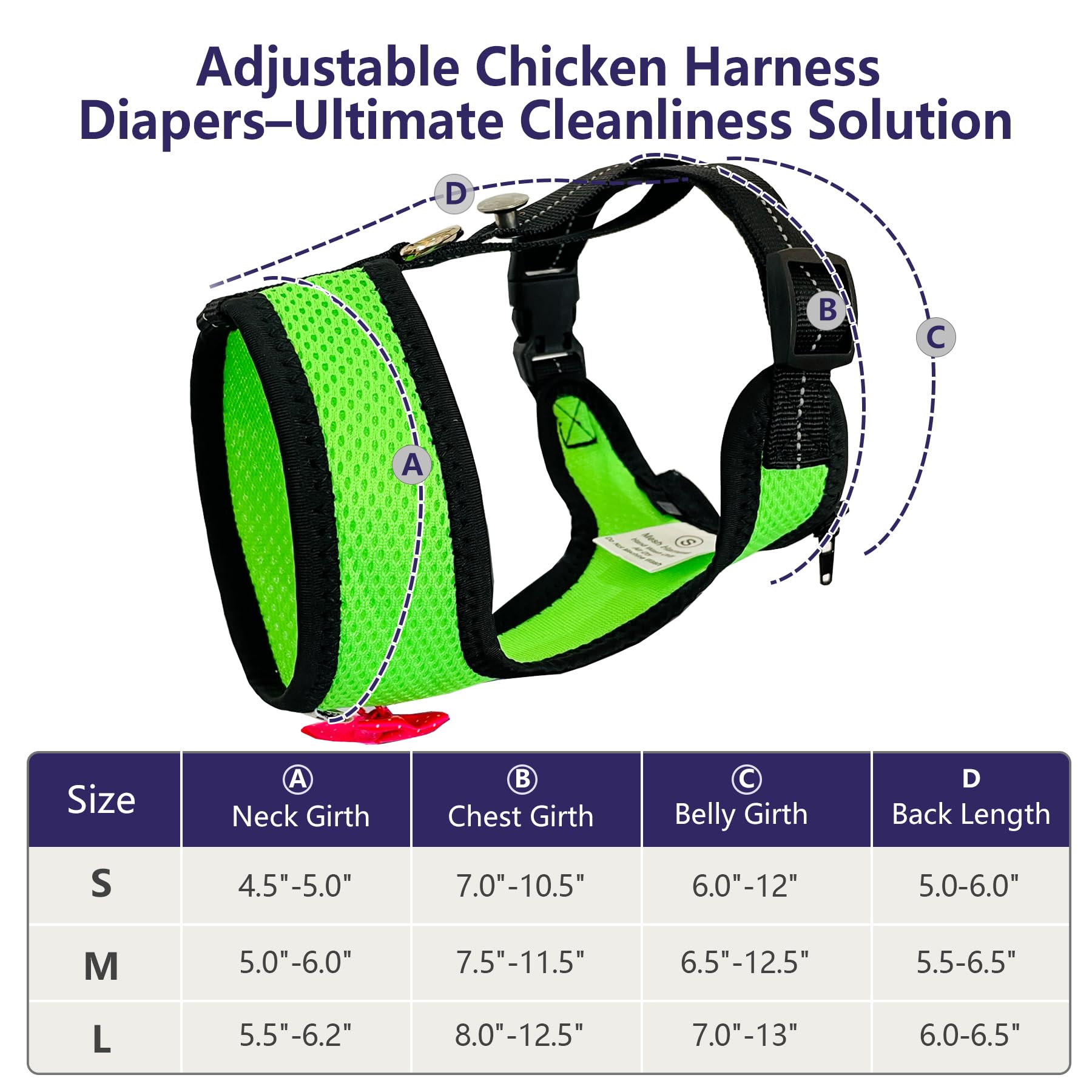 Yesito Chicken Harness Hen Size With 6-Foot Matching Belt - Adjustable, Elastic, Comfortable, Breathable, Large Size Suitable For Chicken, Duck Or Goose Suitable For Weight About 4.9-6.8 Pounds, Green
