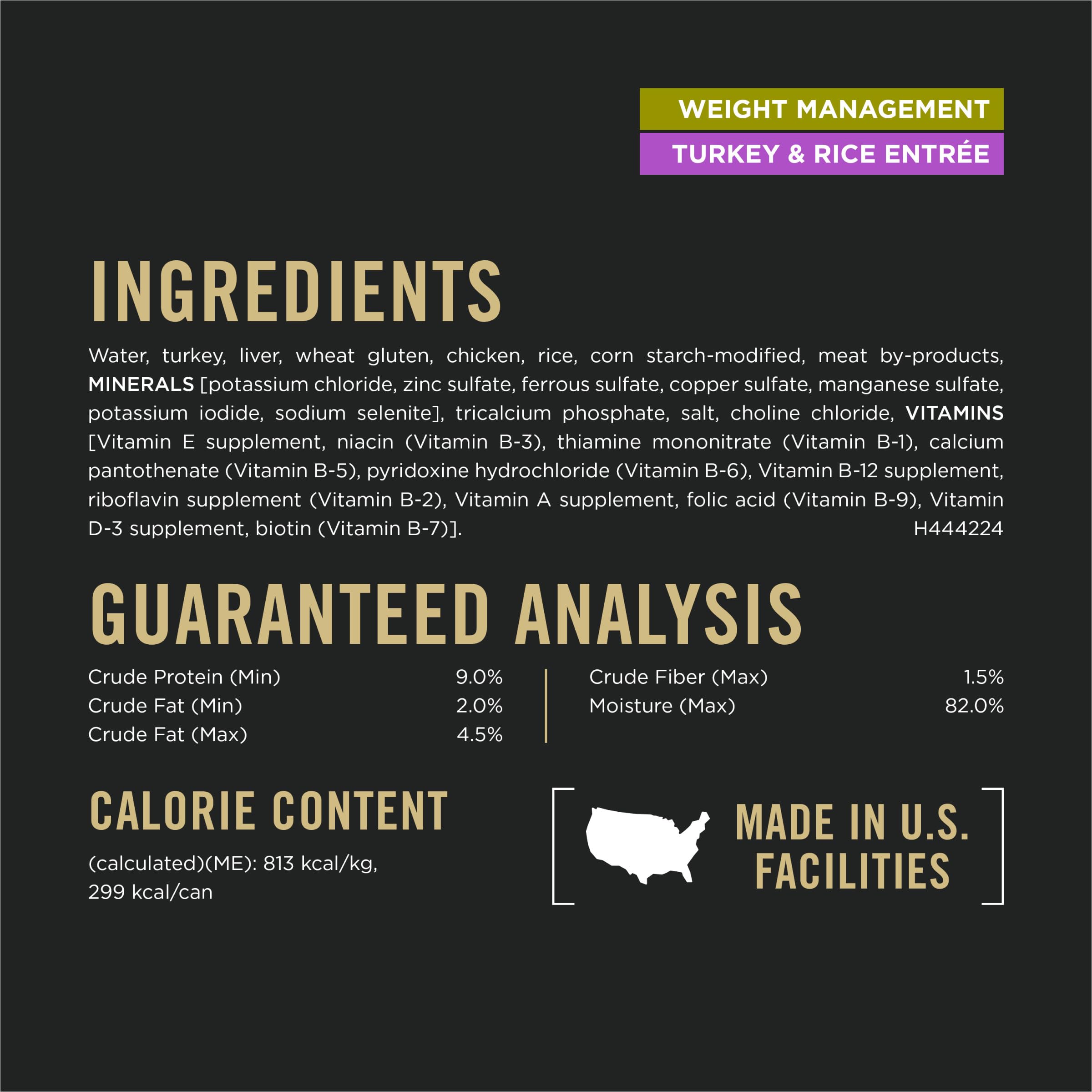 Purina Pro Plan Weight Management Wet Dog Food Turkey and Rice Entree in Gravy - (Pack of 12) 13 oz. Cans