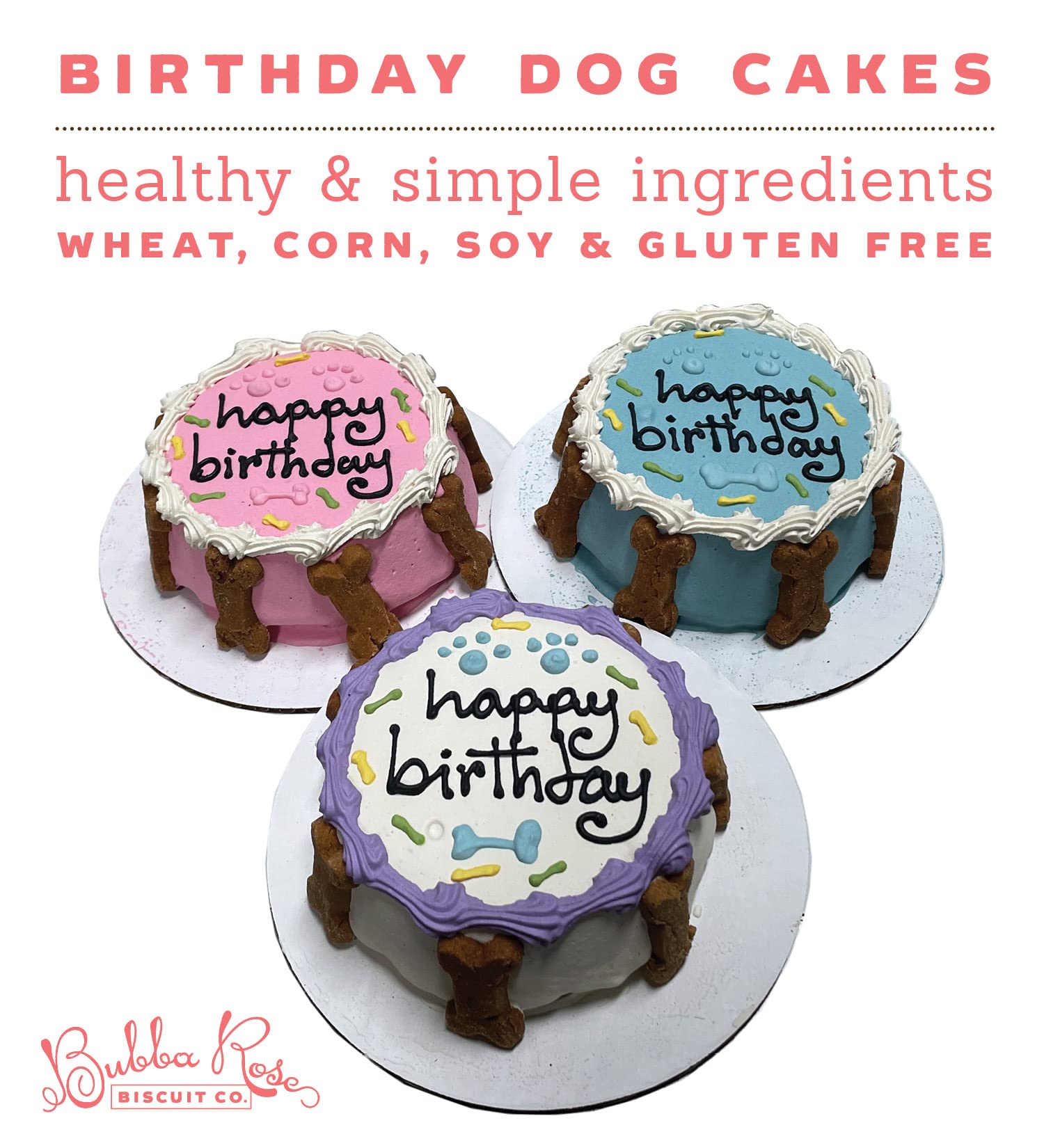 Bubba Rose Biscuit Company: Pink Dog Birthday Cake - Crunchy Biscuit Texture - Natural Gourmet Pet Treat - Dog Cake - 4.25    1