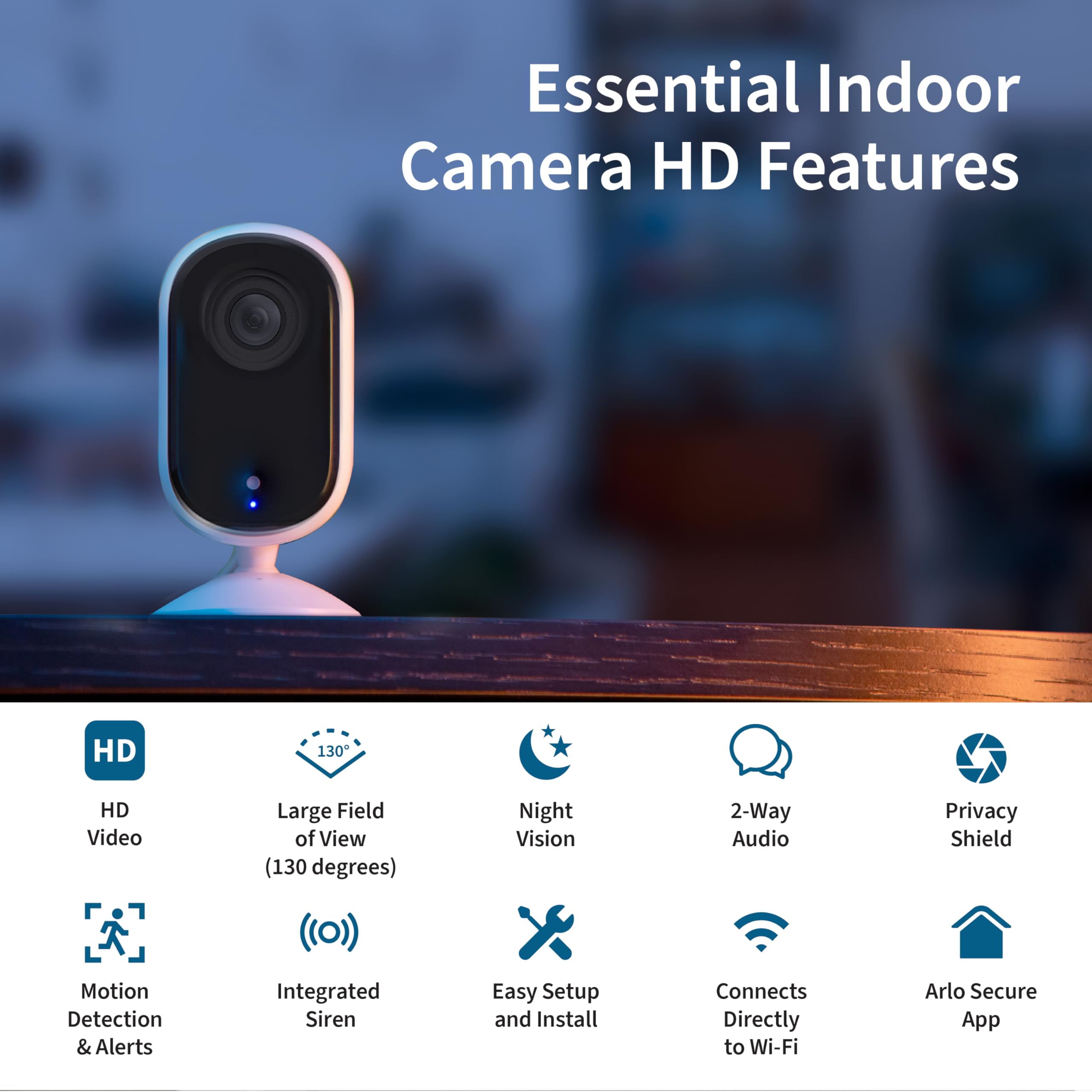 Arlo Essential Security Camera Hd | Indoor Only | 2Nd Gen | Pet Camera & Baby Monitor | Wired, Automated Privacy Shield, 2-Way A