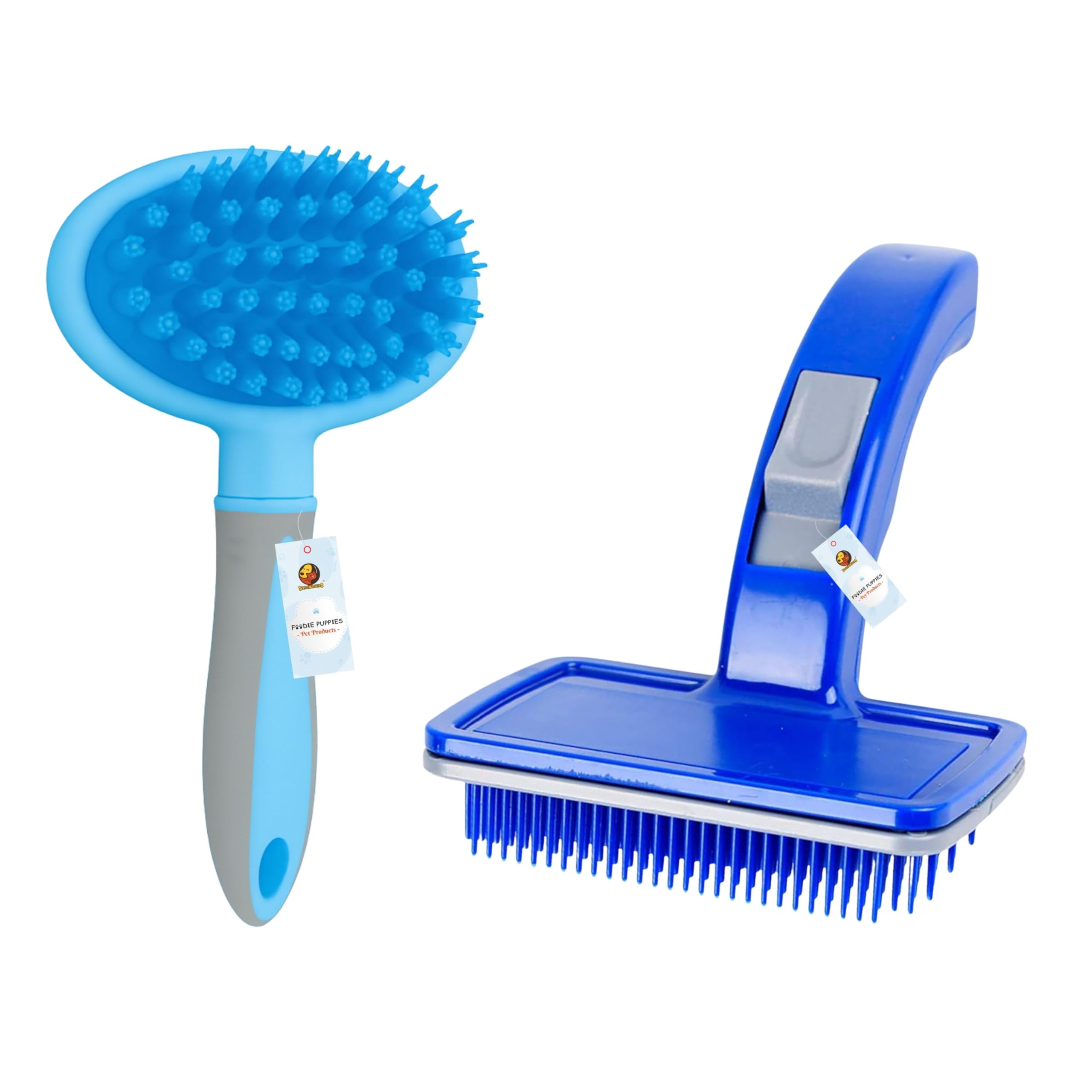 Foodie Puppies Pet Grooming Combo Of SelfCleaning Slicker And Massage Handle Brush For Dogs & Cats | PushButton Clean, Retract