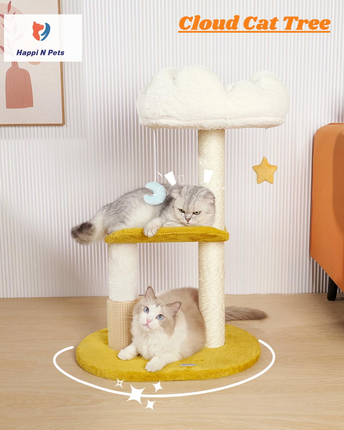 Happi N Pets Cloud Cat Tree, 31.5In Cat Tower For Indoor Cats, Multi-Level Cat Tree Tower With Scratching Posts & Viewing Perch,