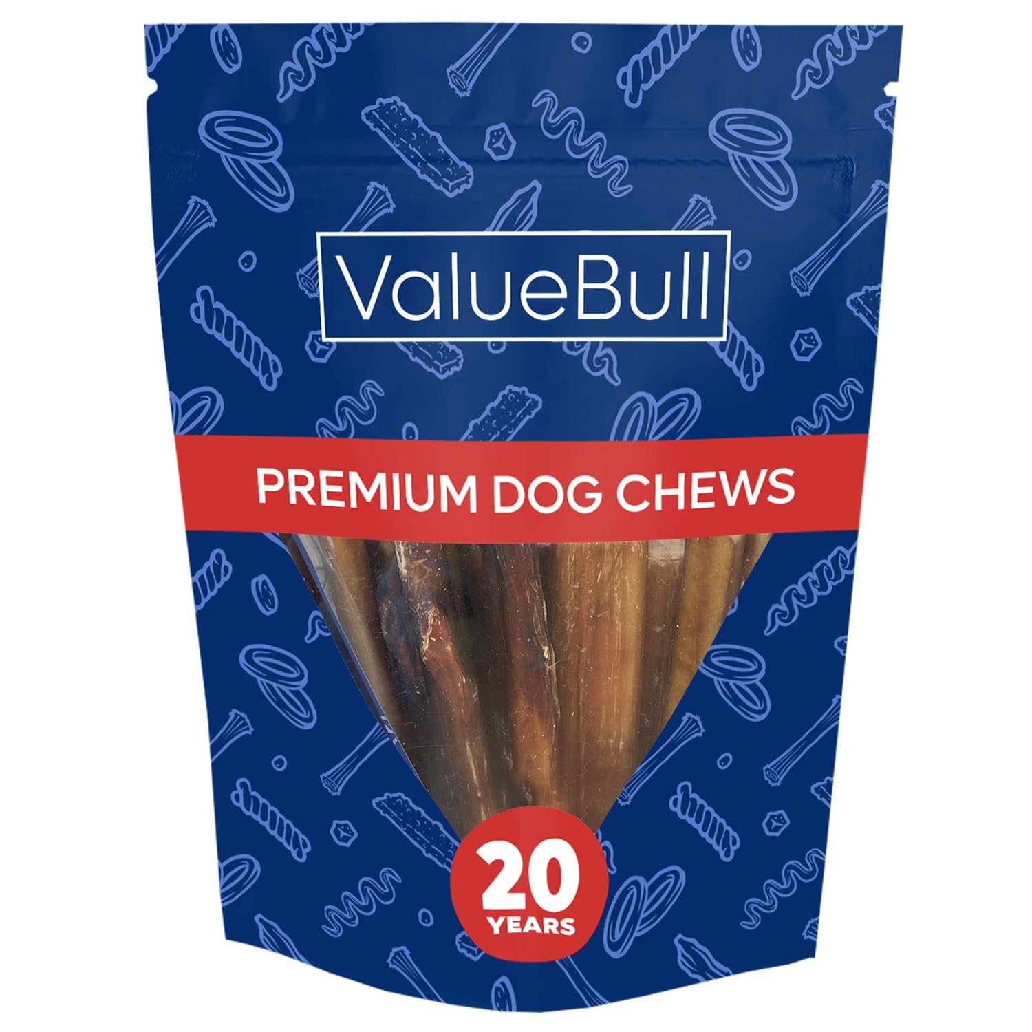 ValueBull Bully Sticks for Dogs, Jumbo 6 Inch, 10 Count - All Natural Dog Treats, 100% Beef Pizzles, Single Ingredient