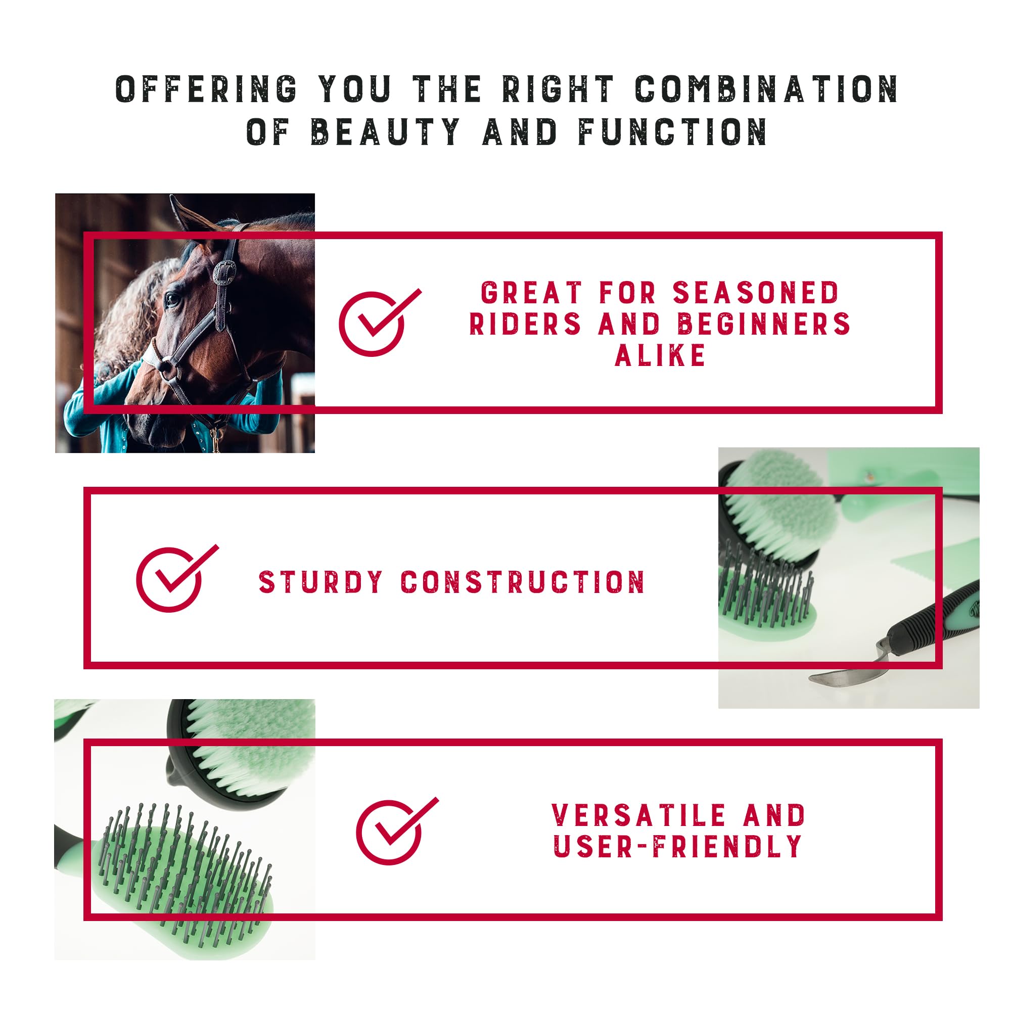 Weaver Equine 6-Piece Horse Grooming Kit, Ergonomic Gentle Horse Care Kit, Equestrian Supplies for Bathing Support, Detangling,