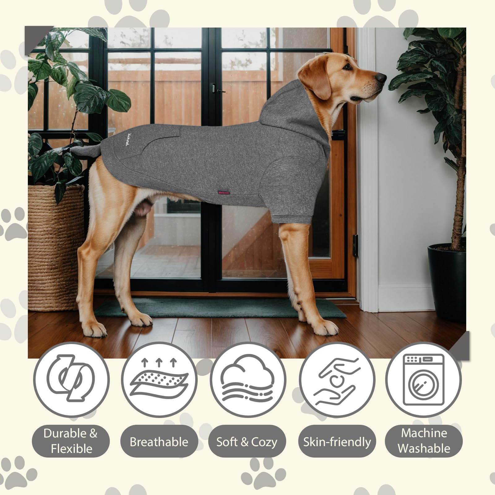 Kickred Basic Dog Hoodie Sweatshirts, Pet Clothes Hoodies Sweater With Hat And Leash Hole, Soft Cotton Outfit Coat For Large Med