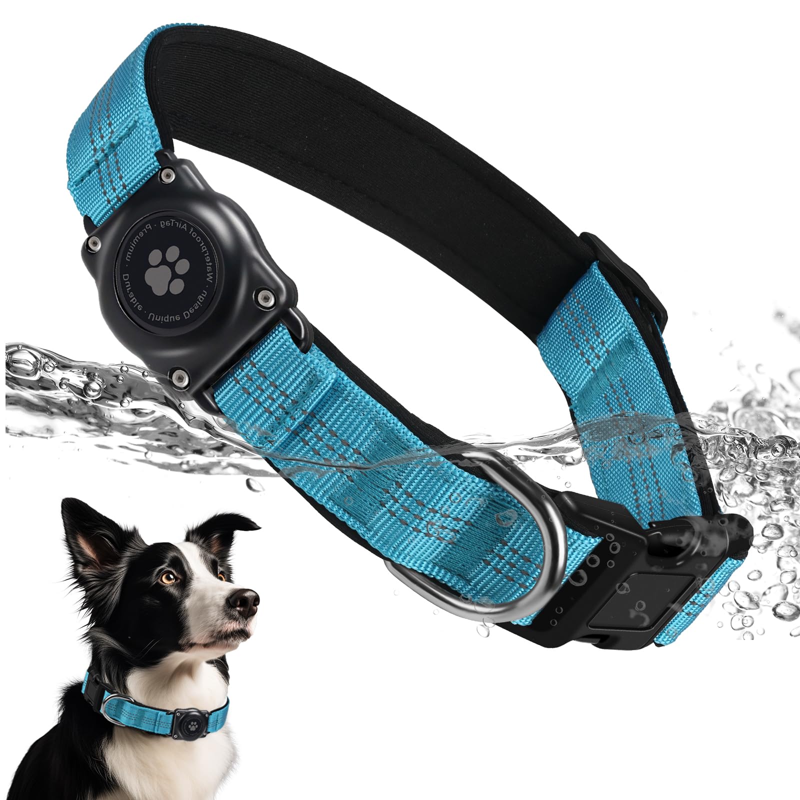 Upgraded Airtag Dog Collar, Ip68 Waterproof Air Tag Dog Collar Holder, Reflective, Ultra-Durable, Comfortable Padded, Heavy Duty Dog Collars For Small Medium Large Dogs (L (14.8'-20.3'), Blue)