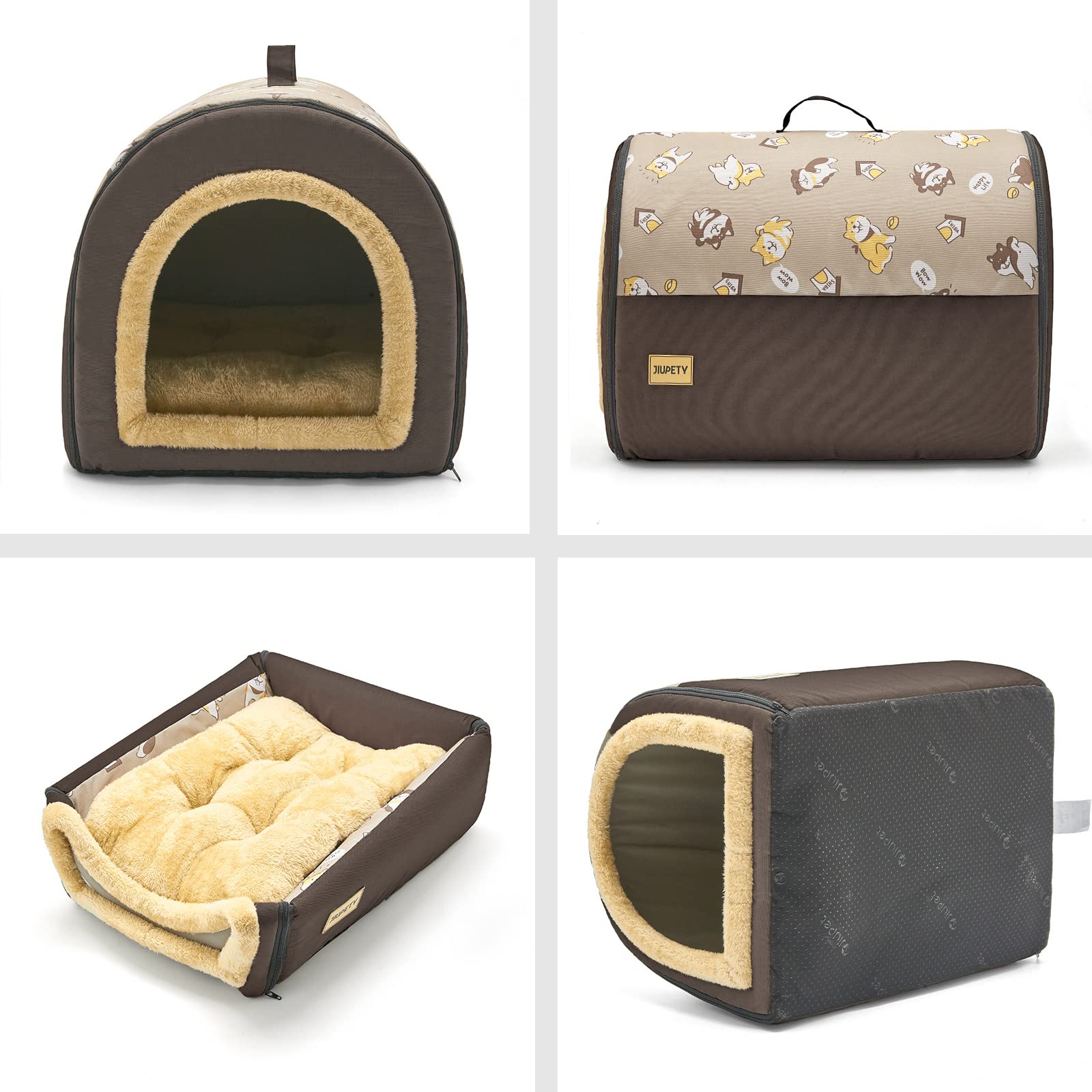 Jiupety Indoor Dog House, 2 In 1 Portable Foldable House Bed With Cover, Pet Tent & Cave Bed For Small Medium Dog, L(24''  18''
