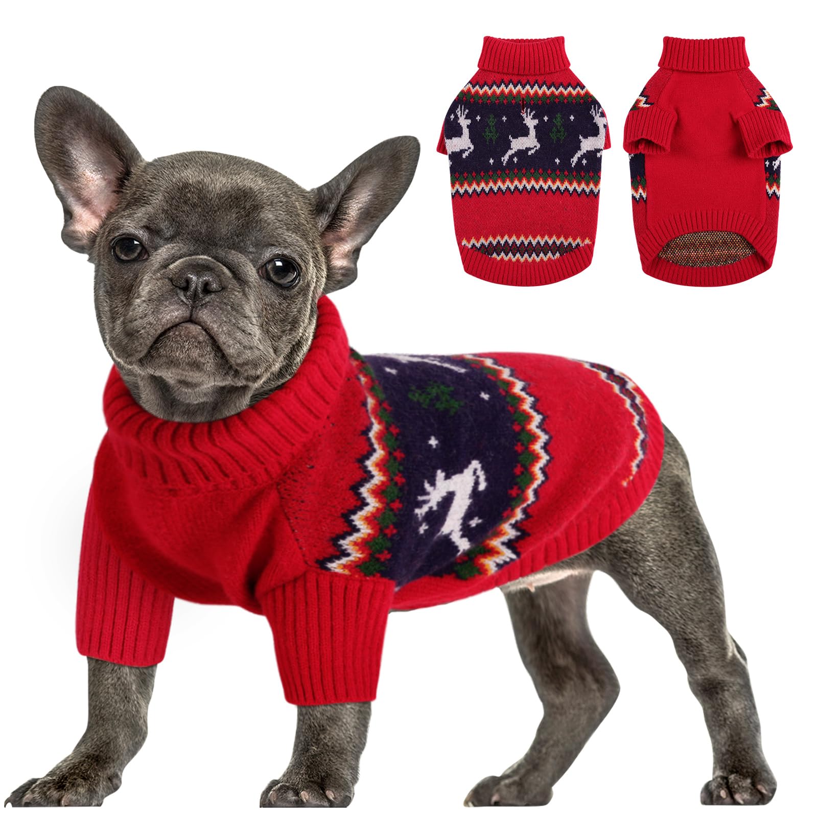 Queenmore Christmas Sweater, Knitted Pullover Turtleneck Outfit For Dogs, Warm Clothes For Small Boys Or Girls Xs
