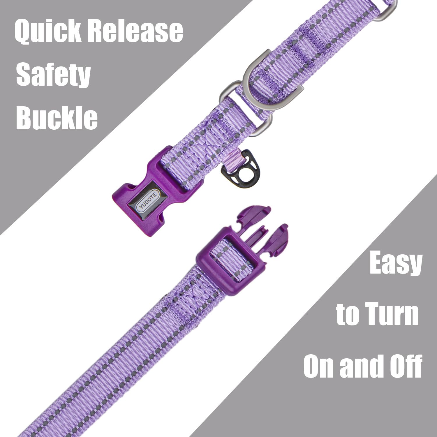 Yudote Reflective Martingale Collar For Dogs With Quick Snap Buckle Anti-Pull Nylon Safe Slip Collars For Easy Walking,Lilac,Large