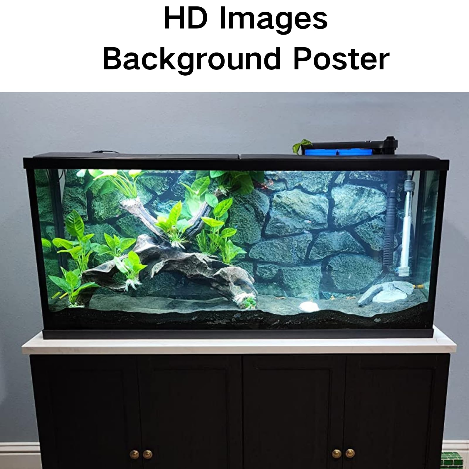 Elebox Fish Backgrounds Paper Double Sides 3D Stone & Trees Aquarium Background Picture 19'' X 48'' Fish Tank Background