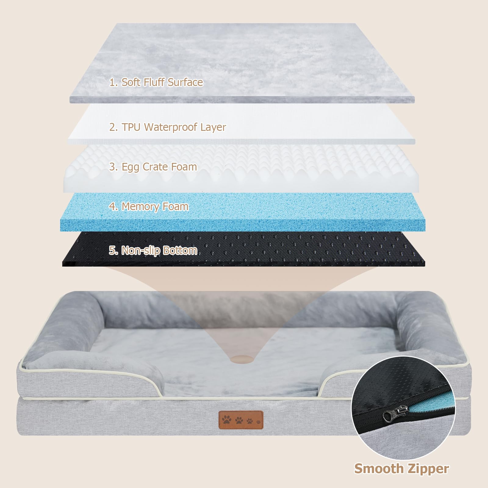 Dokdogs Orthopedic Dog Bed Medium Size Dogs - Waterproof Memory Foam Pet Bed With Removable Washable Cover, Non-Slip Medium Dog