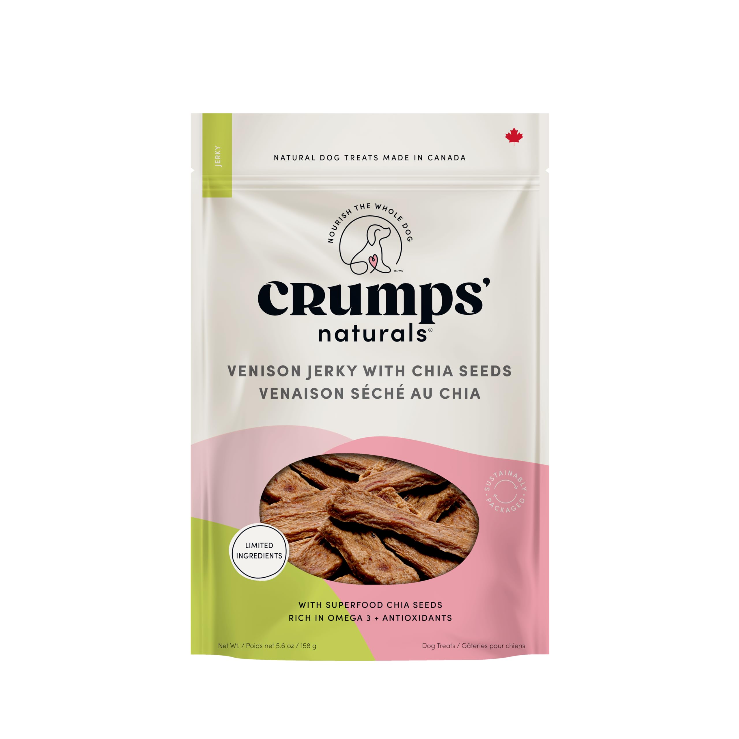 Crumps Naturals Venison Chia Jerky 5.6oz, Dog Treats