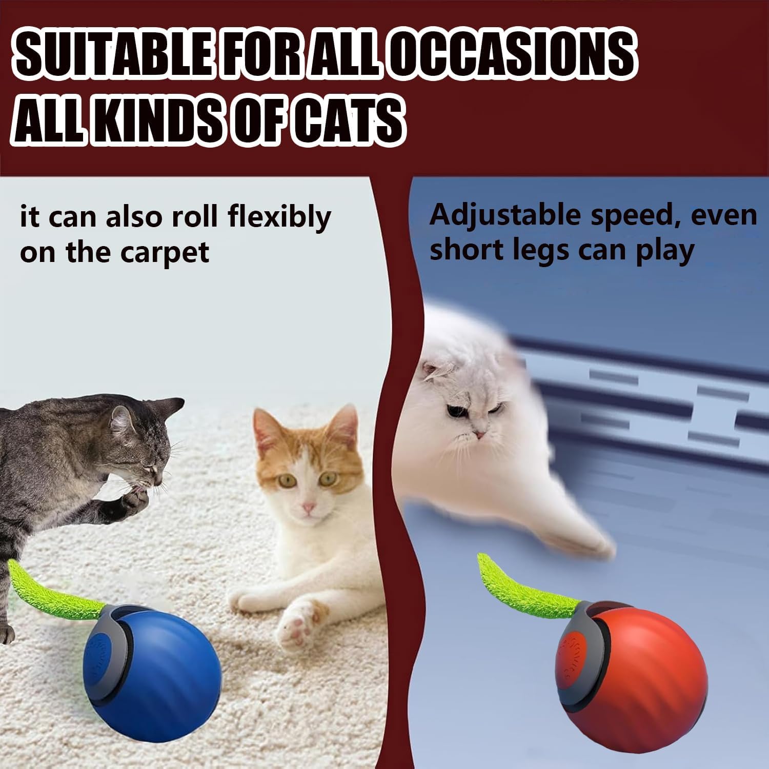 Generic 2Pcs Speedy Tail 2.0, Interactive Cat Toy Ball, Two Speed Adjustment (Orange + Blue)