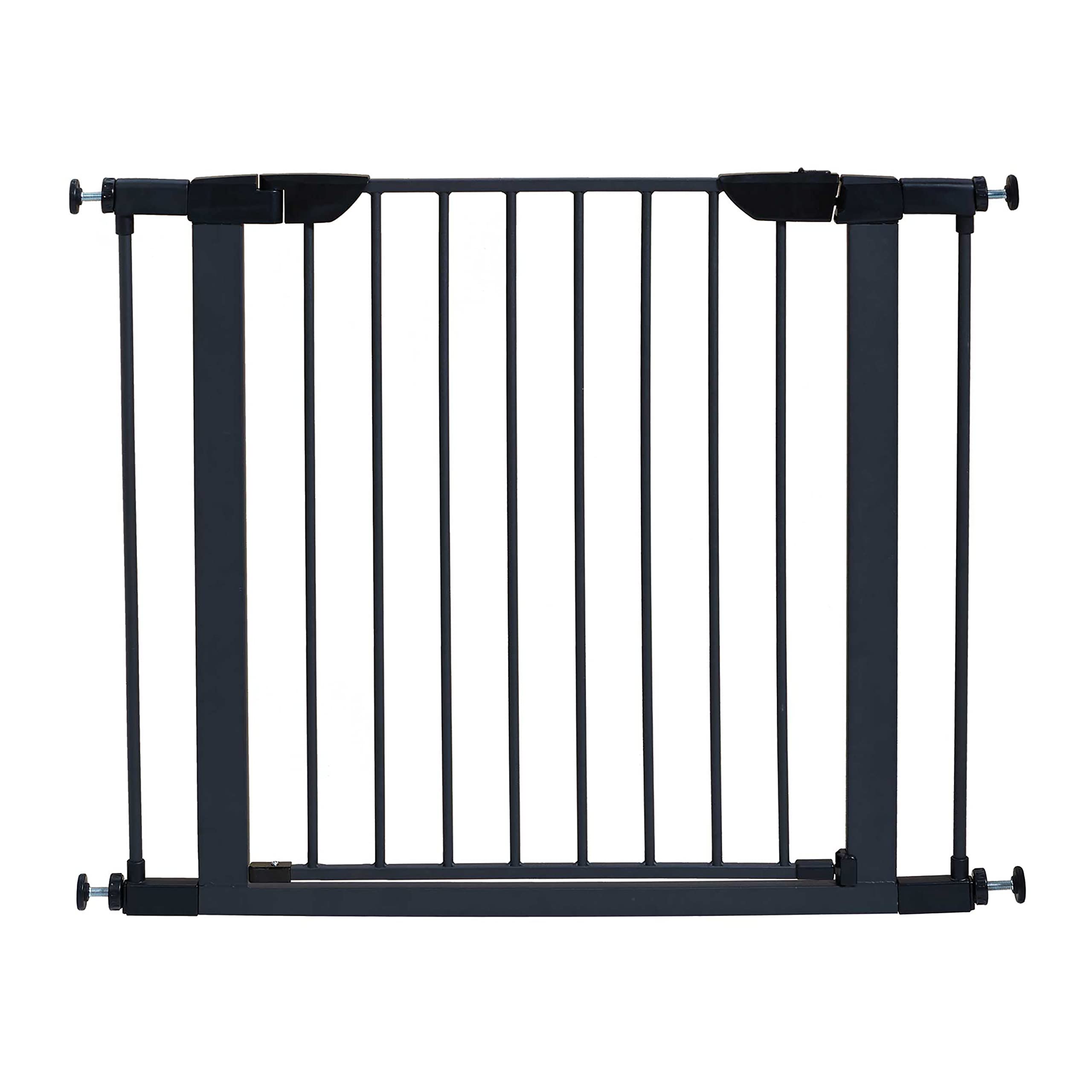 Midwest Homes For Pets 29 Inches Tall Walk-Though Graphite Steel Pet Gate, Pressure Mounted Dog Gate Measures 29H X 29.5-38W Inches & Includes Two 3-Inch-Wide Extensions, Graphite