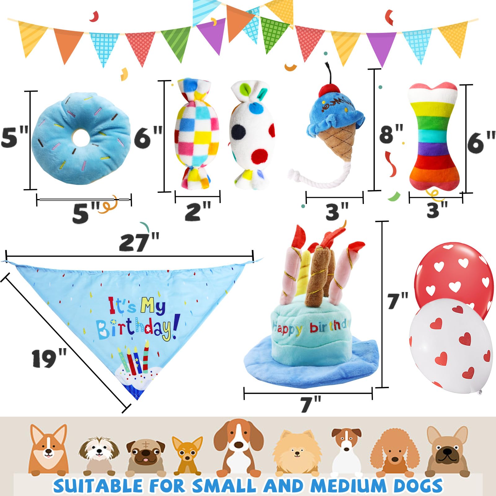 Dog Birthday Toy, Dog Birthday Gift, Happy Birthday Dog Toy Boy, Squeaky Plush Toy Birthday Cake Hat Bandana Toy For Dog Birthda
