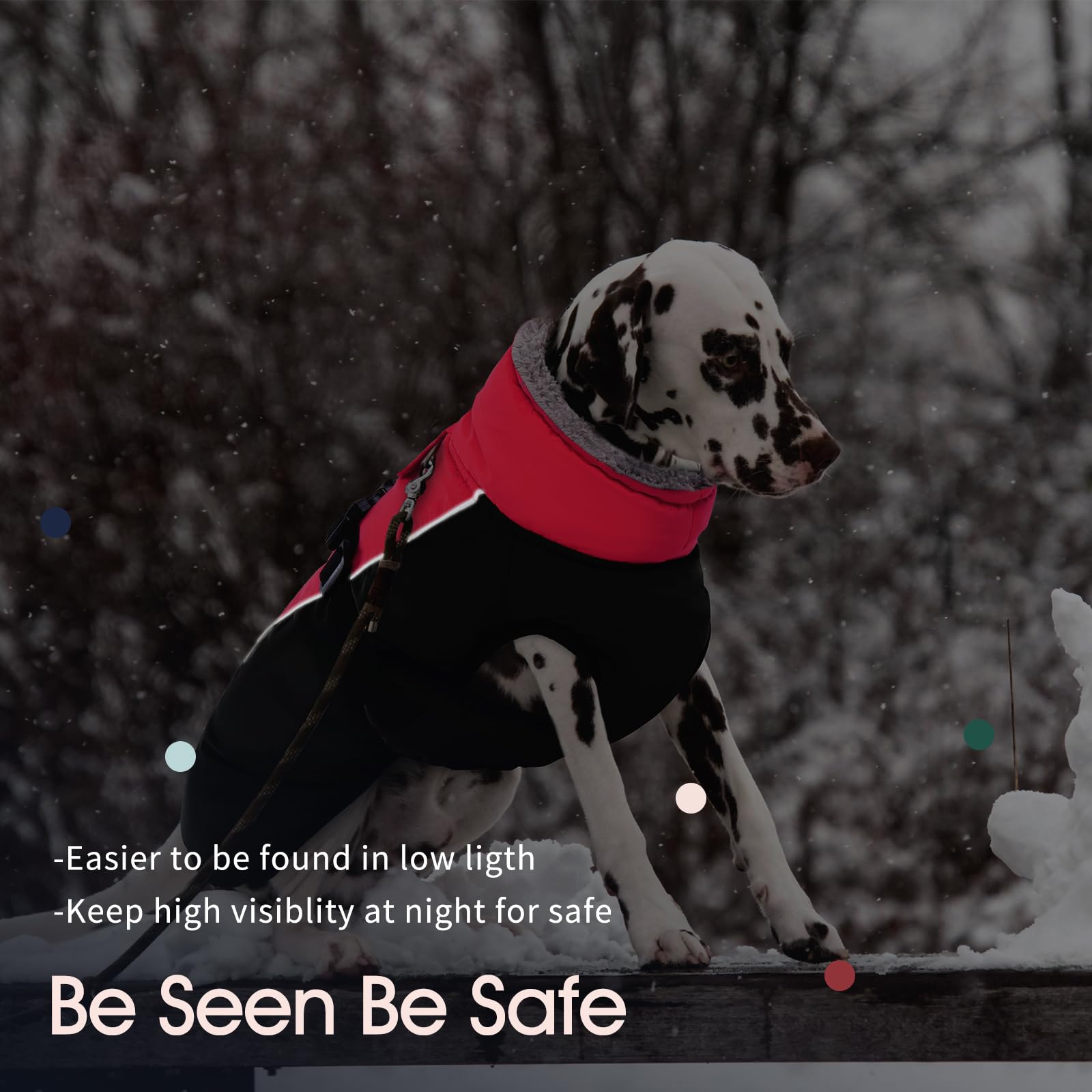 IECOii Extra Warm Reflective Dog Coat - Adjustable Fleece Turtleneck Jacket for Cold Weather - XX-Large, Rosered