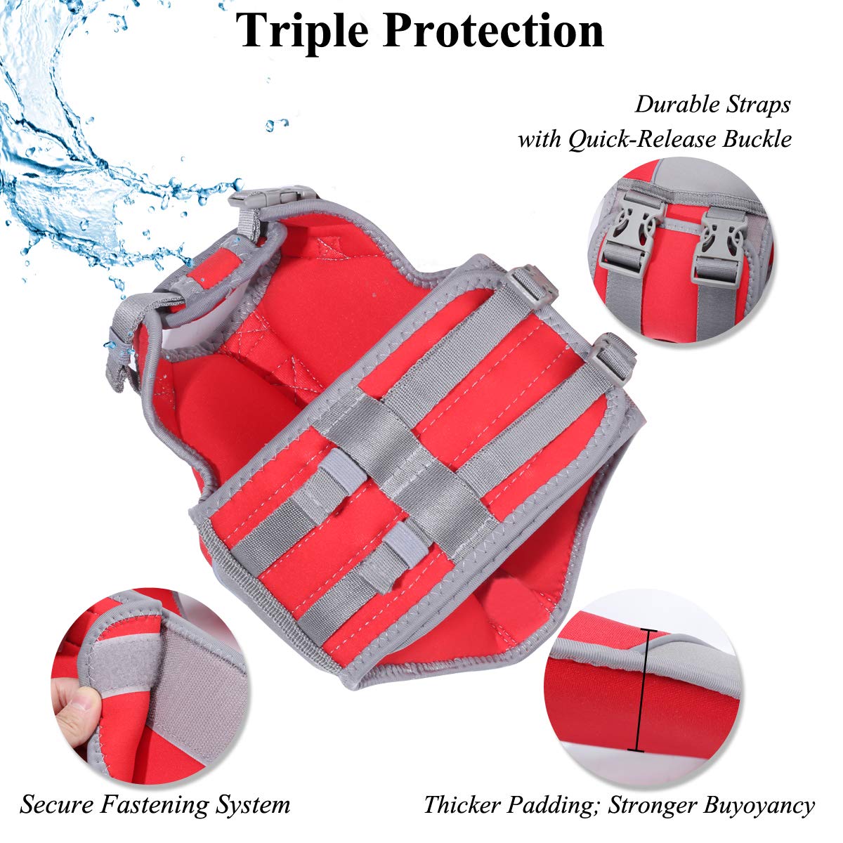 Vivaglory Neoprene Dog Life Jacket Puppy Life Jacket For Boating Hunting & Swimming, Lightweight With Leash Ring, Xs, Red
