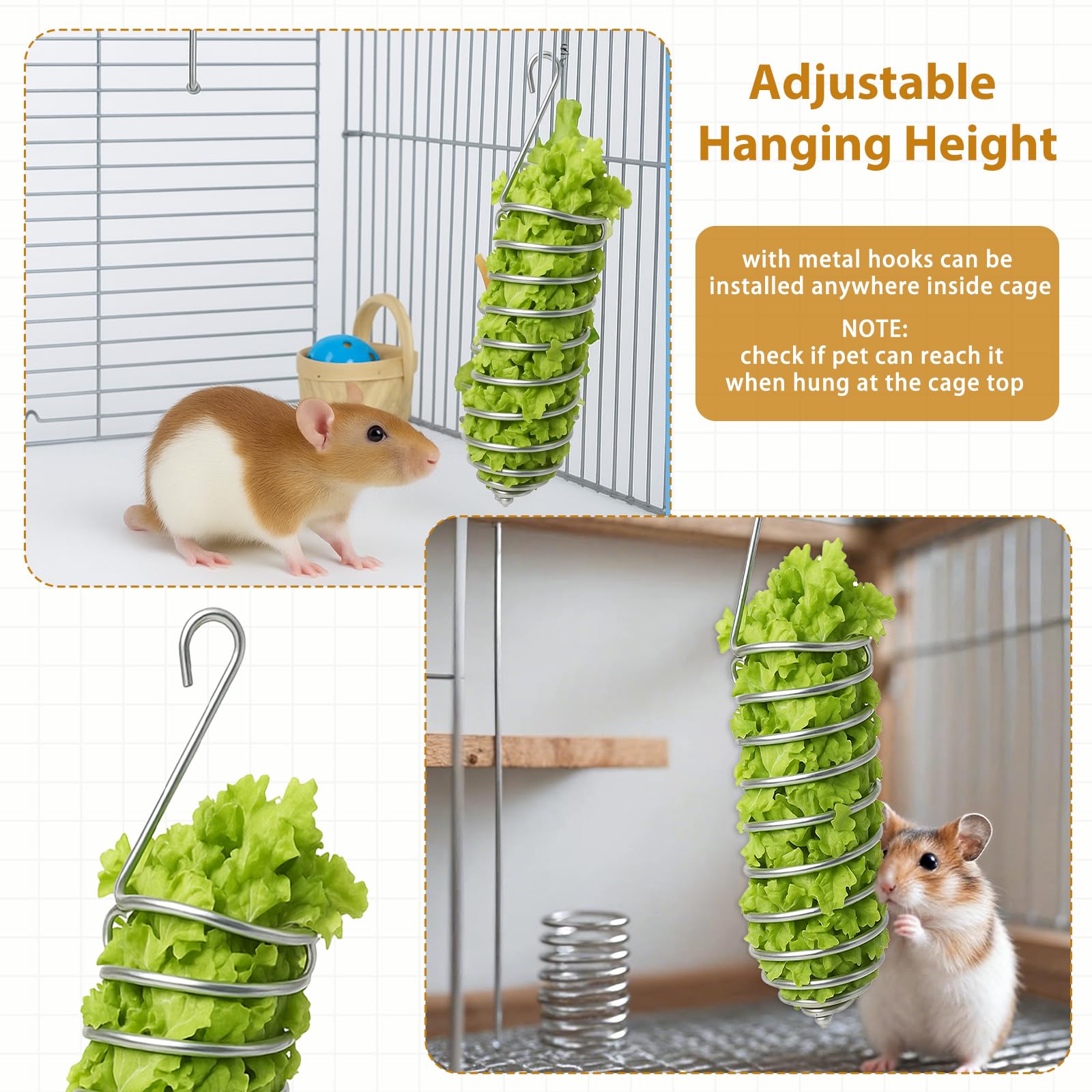 Hpmjz 2Pcs Rat Enrichment Toys Stainless Steel Bird Food Holder Rat Parrot Foraging Toy Hanging Rodent Toy Fruit Vegetable Holde