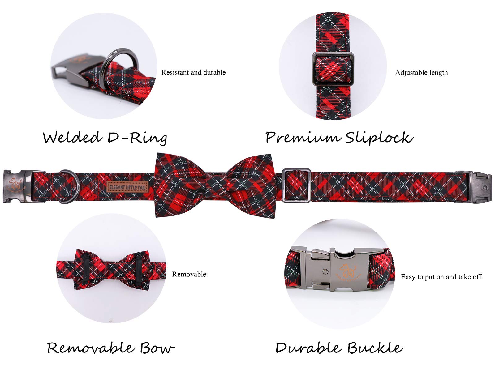 Elegant Little Tail Dog Collar With Bow, Soft And Comfy Bowtie Christmas Dog Collar, Adjustable Pet Gift Collars For X-Large Dogs