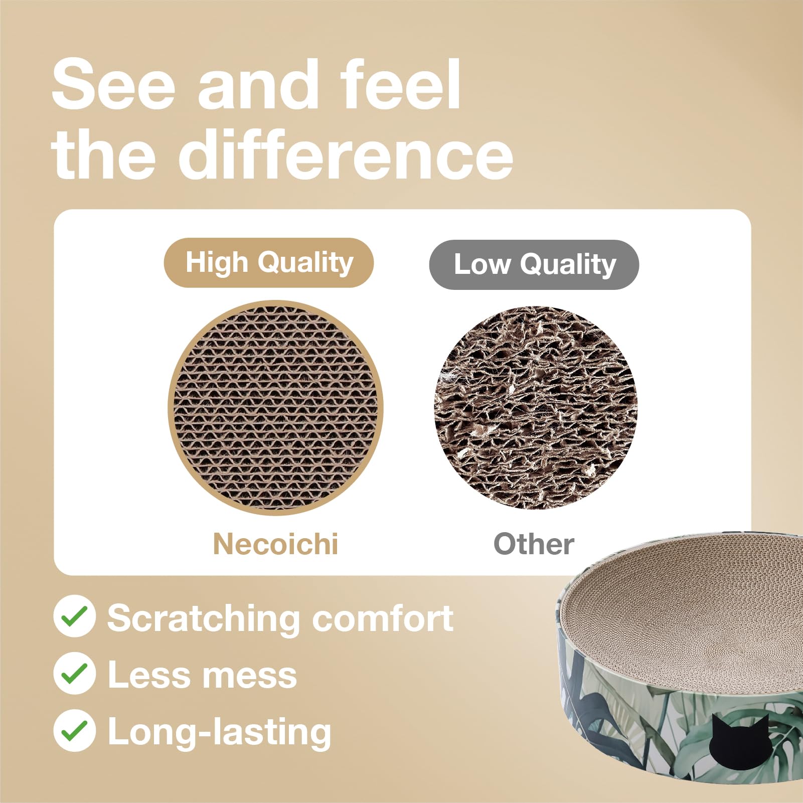 Necoichi Cat Scratcher Bowl for Indoor Cats - Cat Scratching Lounger with Reversible Usability and Extra Comfort for Lounge, Car