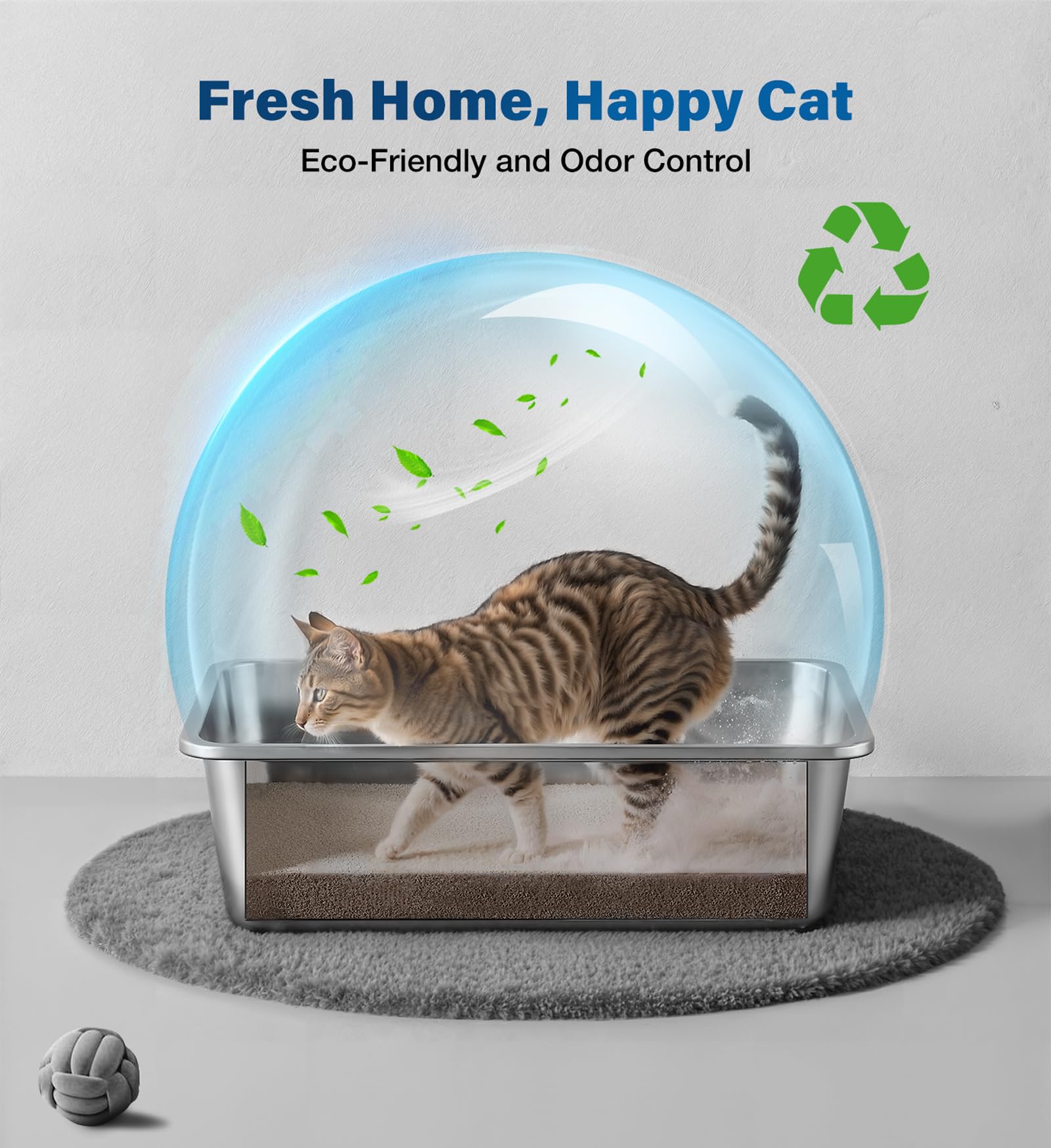 Qiuma Stainless Steel Litter Box, Metal Cat Litter Box with High Sides, Odor-Free, Non-Stick, Easy to Clean, 17.6  13.6  6, Idea