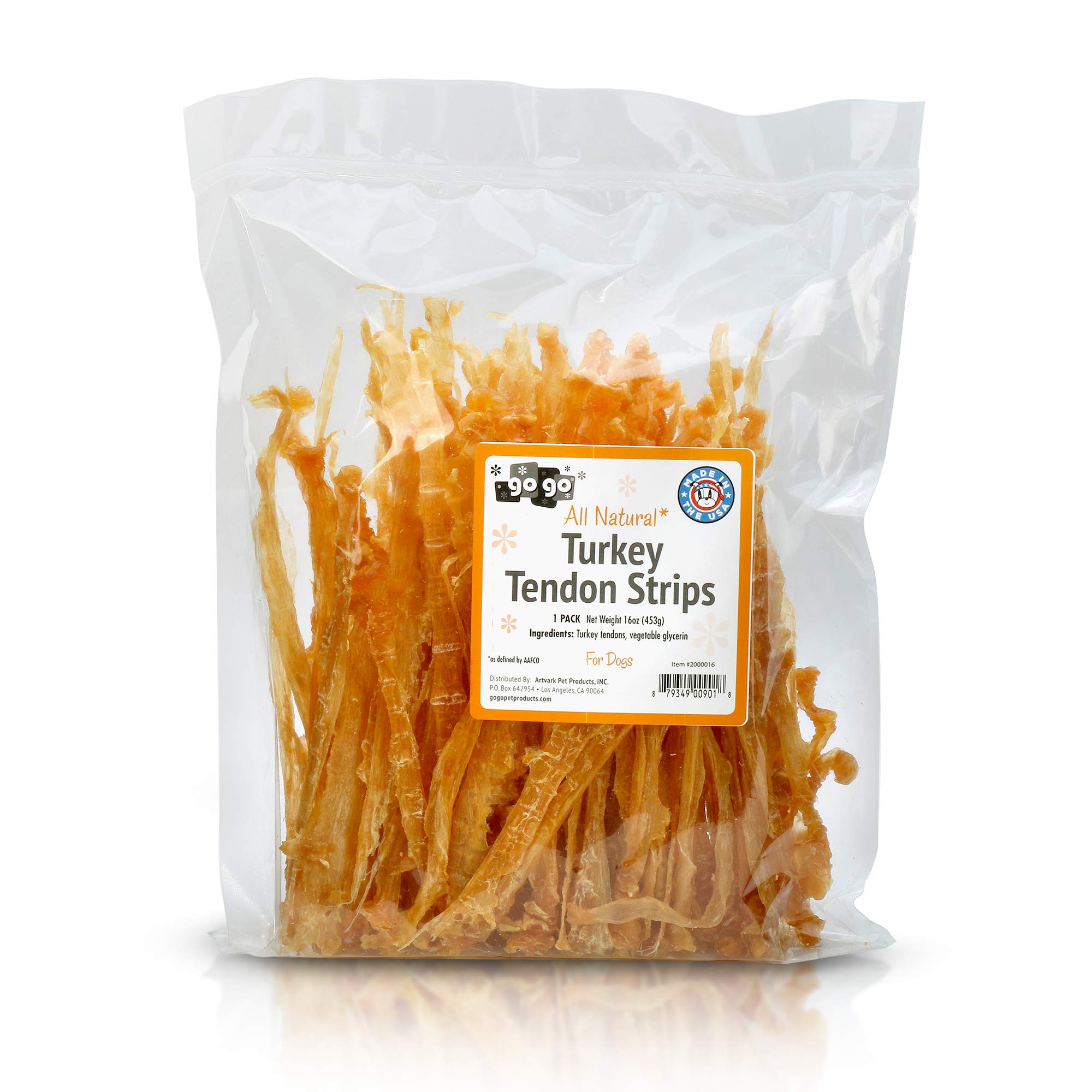GOGO Turkey Tendon Strips Dog Chew Treats Sources and Made in The USA (1 lb)