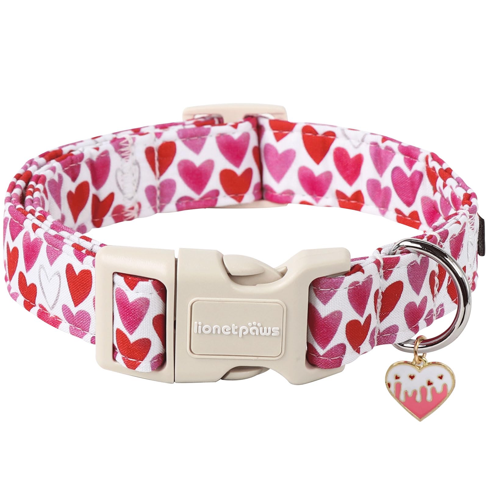 Lionet Paws Valentine'S Dog Collar- Cute Love Heart Dog Collars With Plastic Buckle, Light Adjustable Dog Collars For Small Medi
