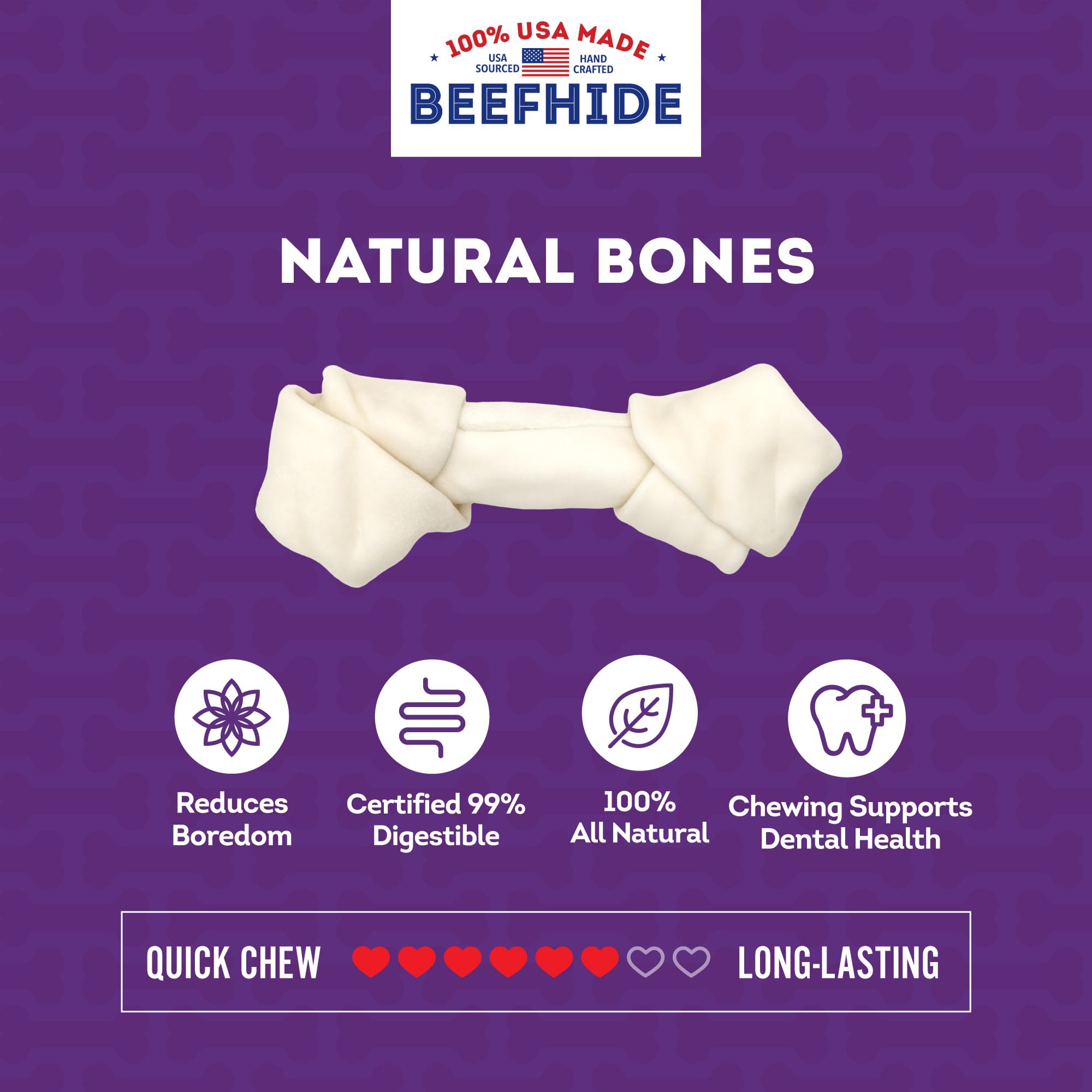 Treatly USA Beefhide Bones 7-8 Dog Chew Treats - Natural Flavor, 7 Count/1 Pack