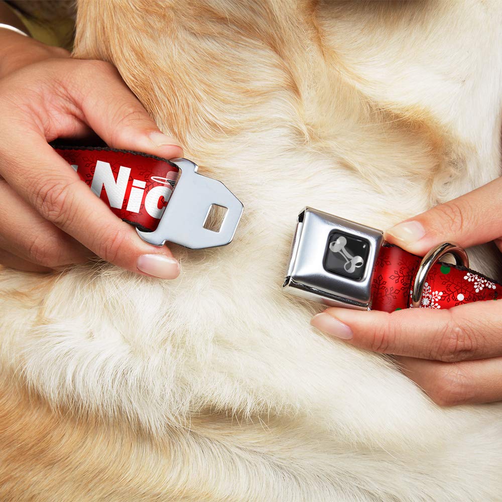 Buckle-Down 18-32' Christmas Naughty Or Nice/Snowflakes Reds/White/Green Dog Collar Bone, Wide Large