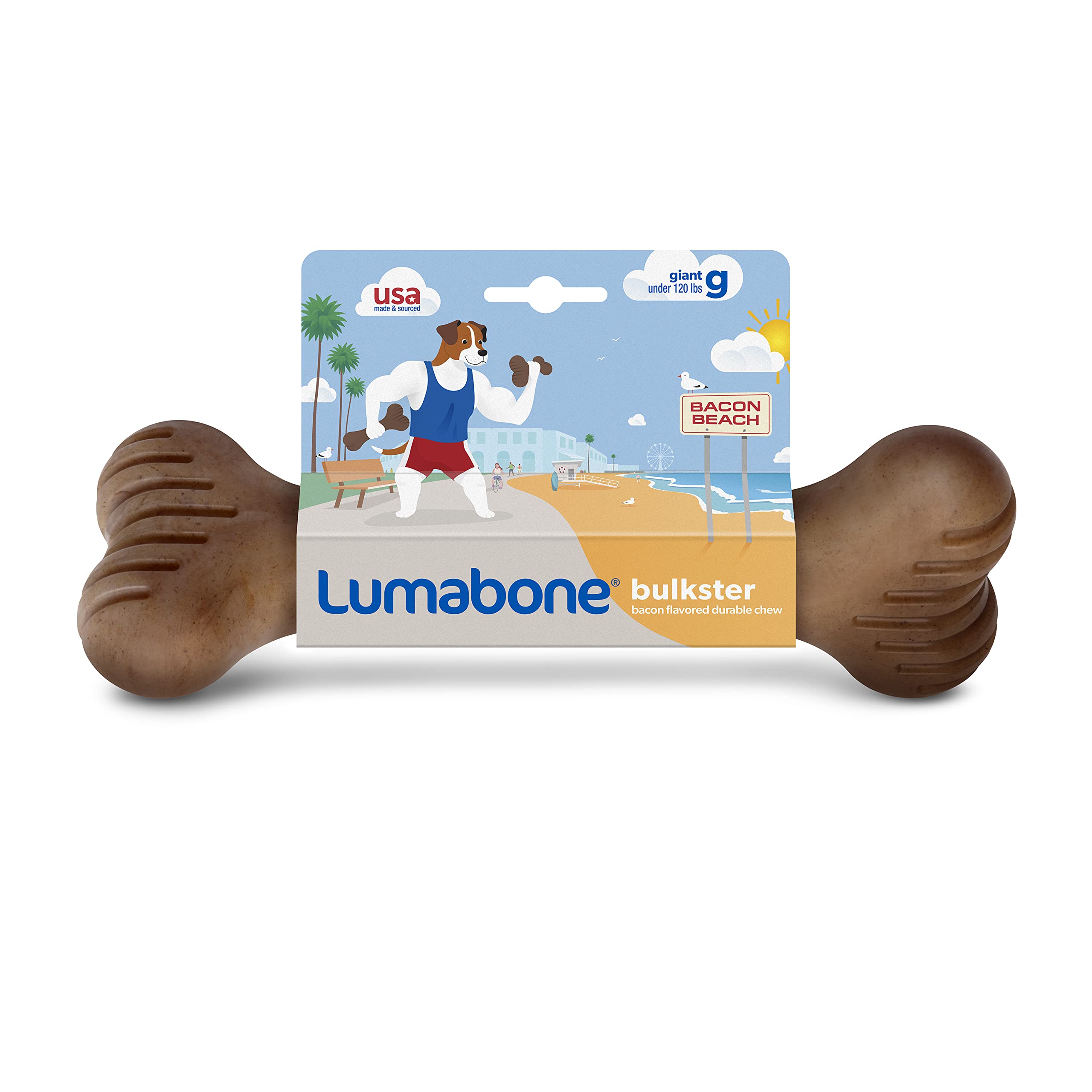 Lumabone Bulkster Durable Chew Toy for Aggressive Chewers - Real Bacon Flavor, Giant Size, Made in USA, Nylon Material