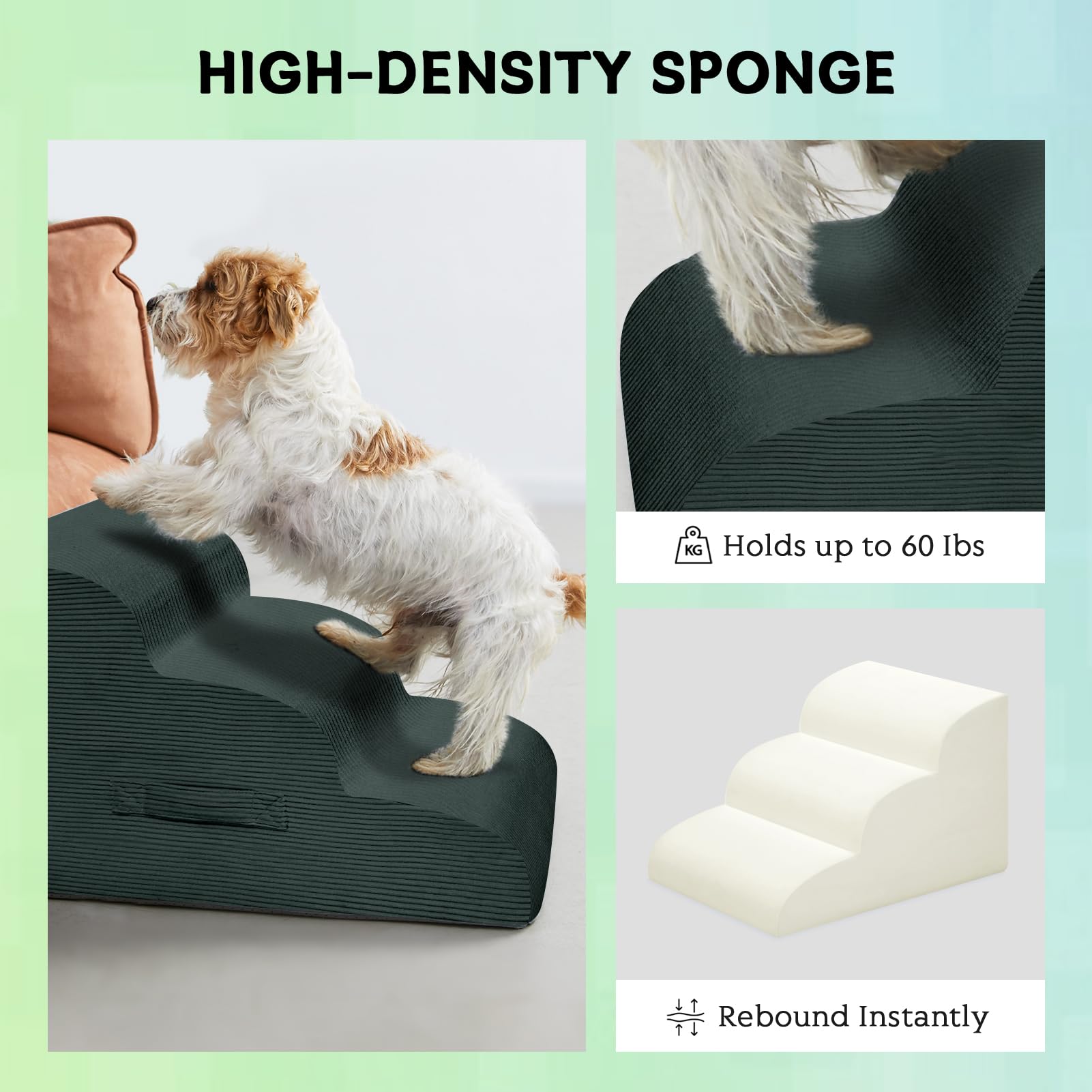 Mesa Lemon Dog Stairs Steps For High Bed, 3 Steps Pet Steps For Small Dogs Non-Slip Removable Washable Cover Ramp For Indoor Out
