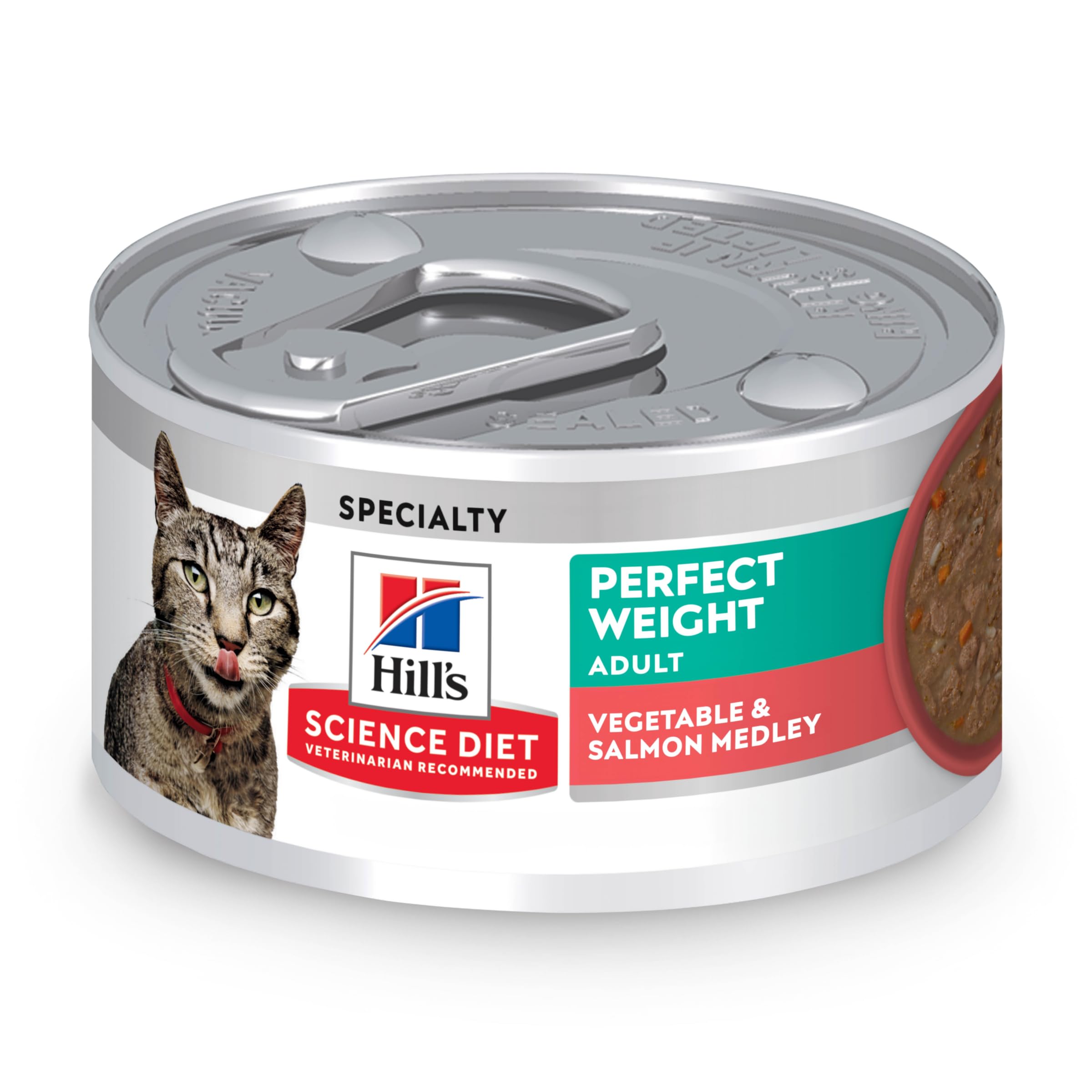 Hills Science Diet Perfect Weight, Adult 1-6, Weight Management Support, Wet Cat Food, Salmon & Vegetables Stew, 2.9 oz Can, Ca
