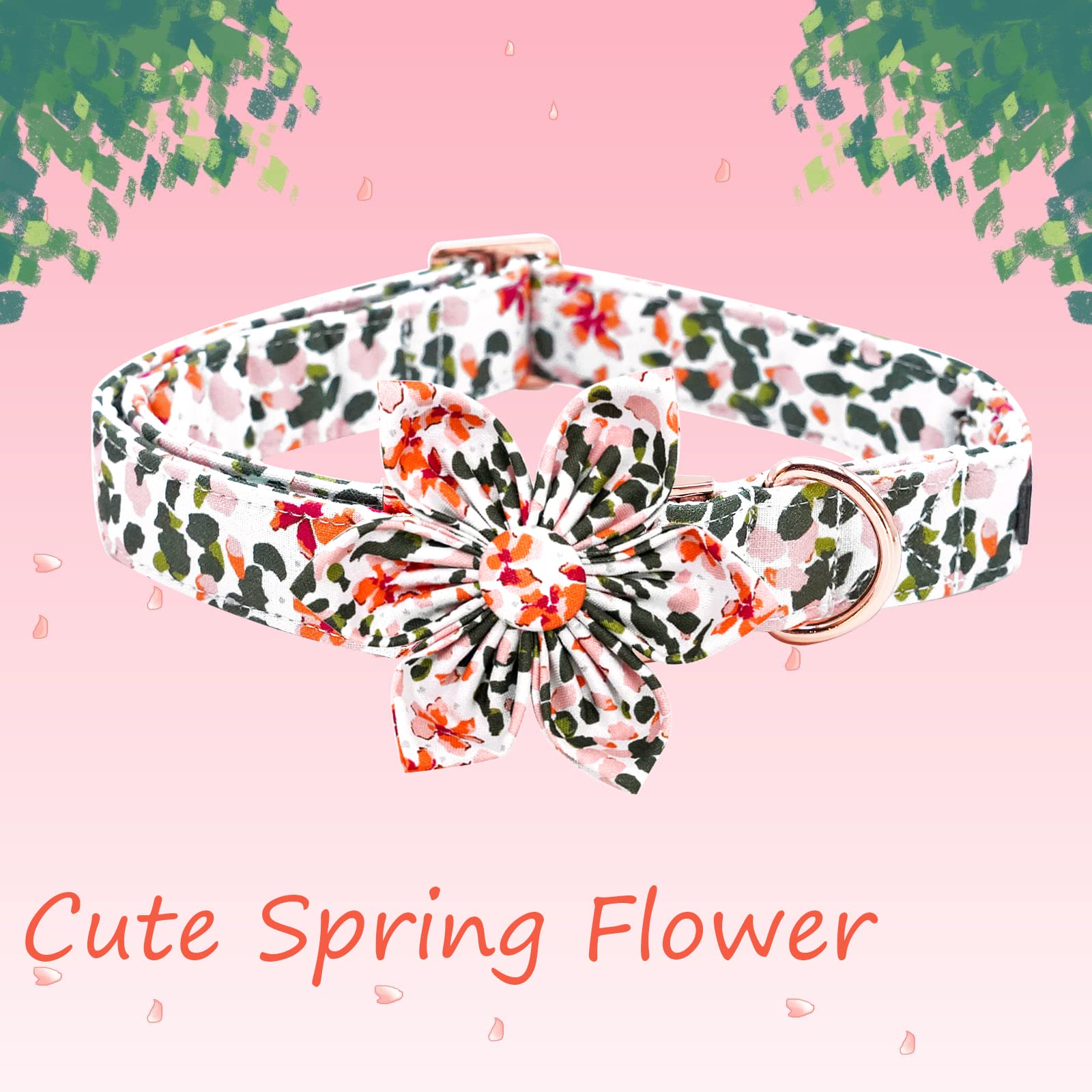 Elegant little tail Dog Collar, Dog Collar with Bowtie, Spring Flower Cute Pink Pet Collar Bow Dog Collars Adjustable Dog Collar